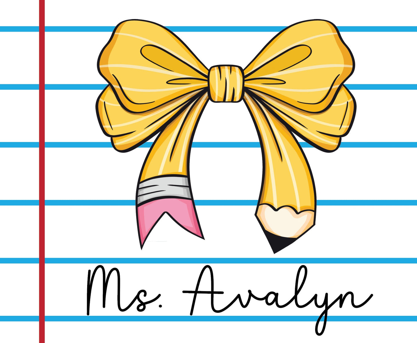Personalized Teacher Mouse Pad: Coquette Bow Pencil Design
