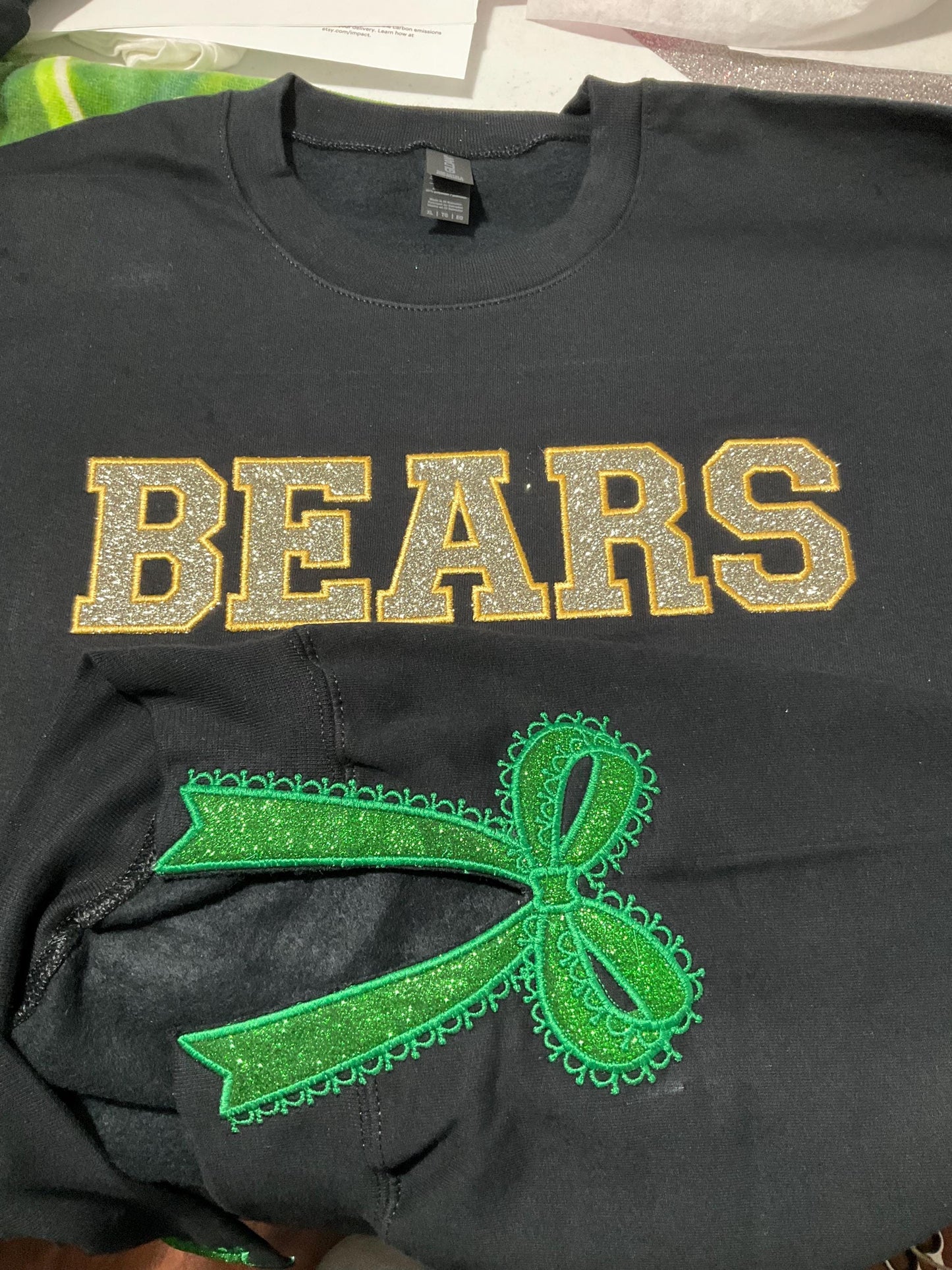 Custom Embroidered Appliqué Sweatshirt: Lace Side Bow Design
