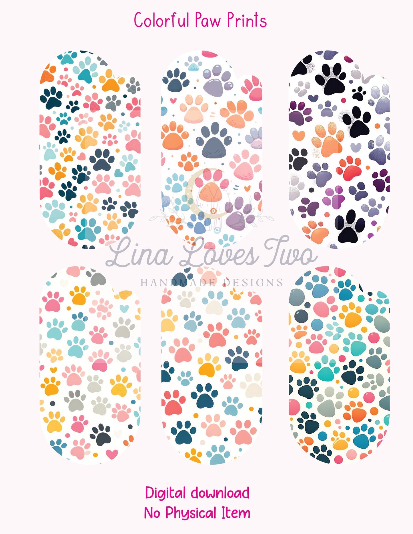 Colorful Paw Prints Jumbo Paperclip PNG: Sublimation Clipart (Digital Download)