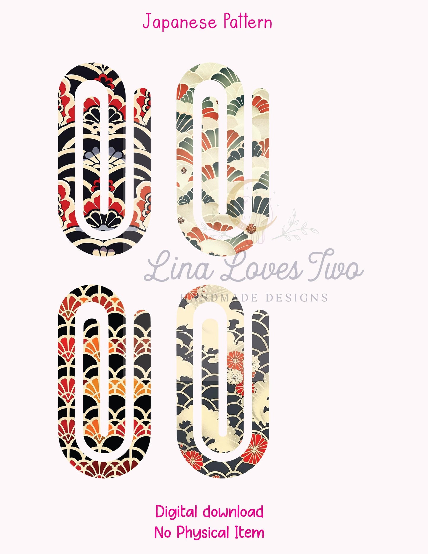 Japanese Pattern Jumbo Paperclip PNG: Sublimation Clipart (Digital Download)
