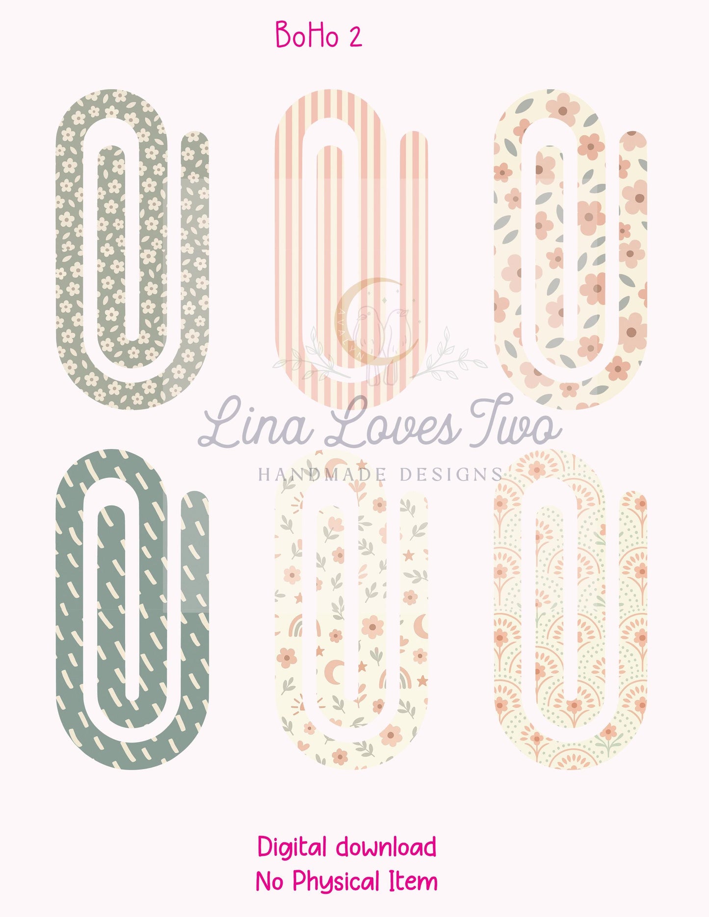 Boho 2 Theme Jumbo Paperclip PNG for Sublimation β Instant Digital Download