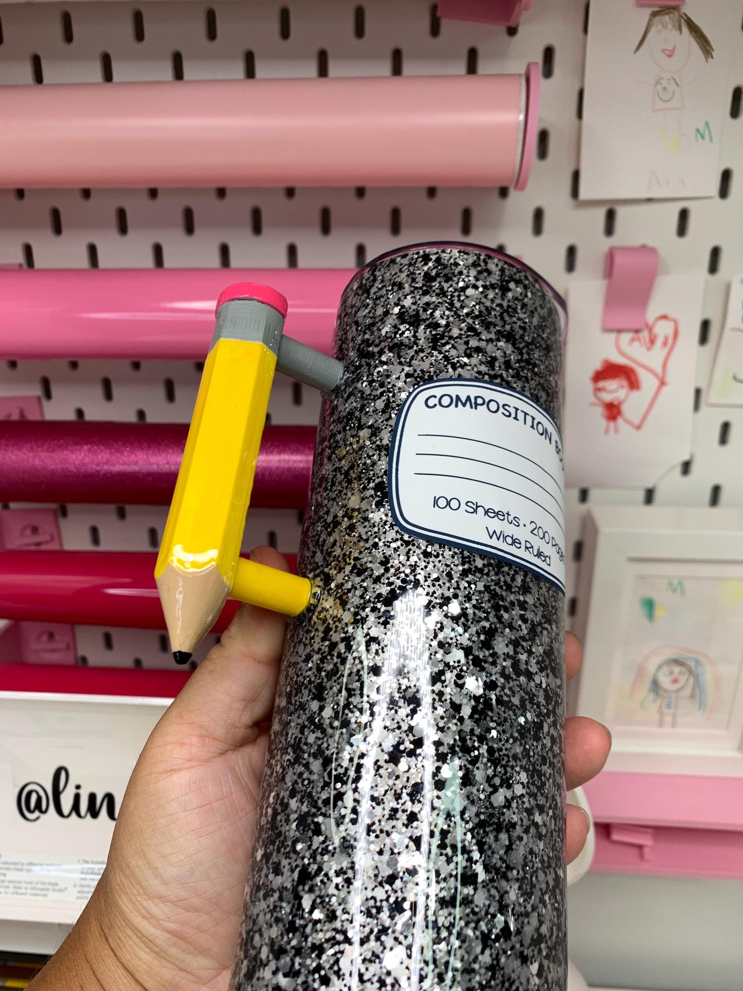 Teacher Tumbler with Handle: Stainless Steel Pencil Design