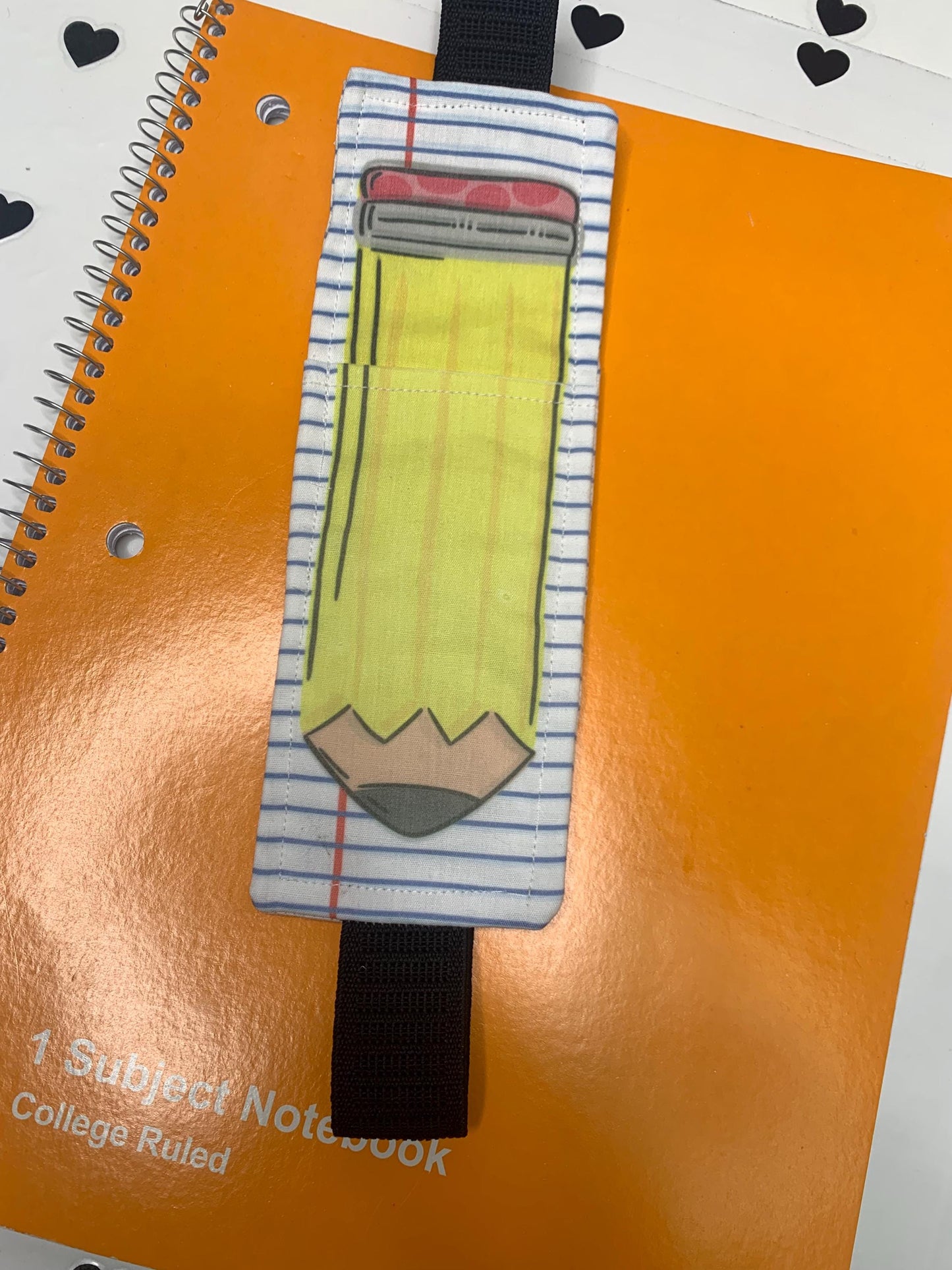 Elastic Bookmark Pencil Holder: Whimsical Pencil & Paper or Composition Theme