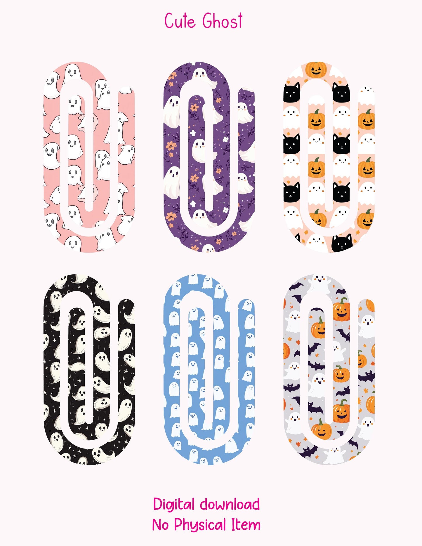 Cute Ghost Theme Jumbo Paperclip PNG for Sublimation β Instant Digital Download