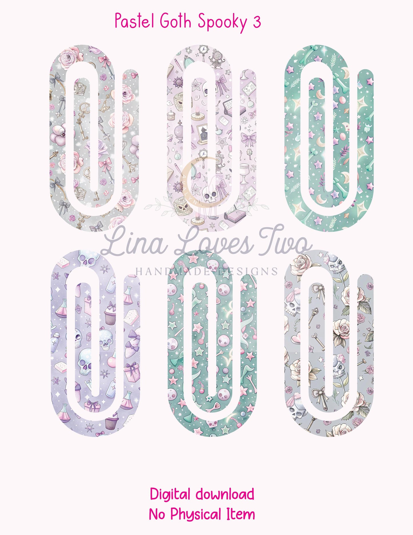 Pastel Goth Spooky 3 Theme Jumbo Paperclip PNG for Sublimation β Instant Digital Download