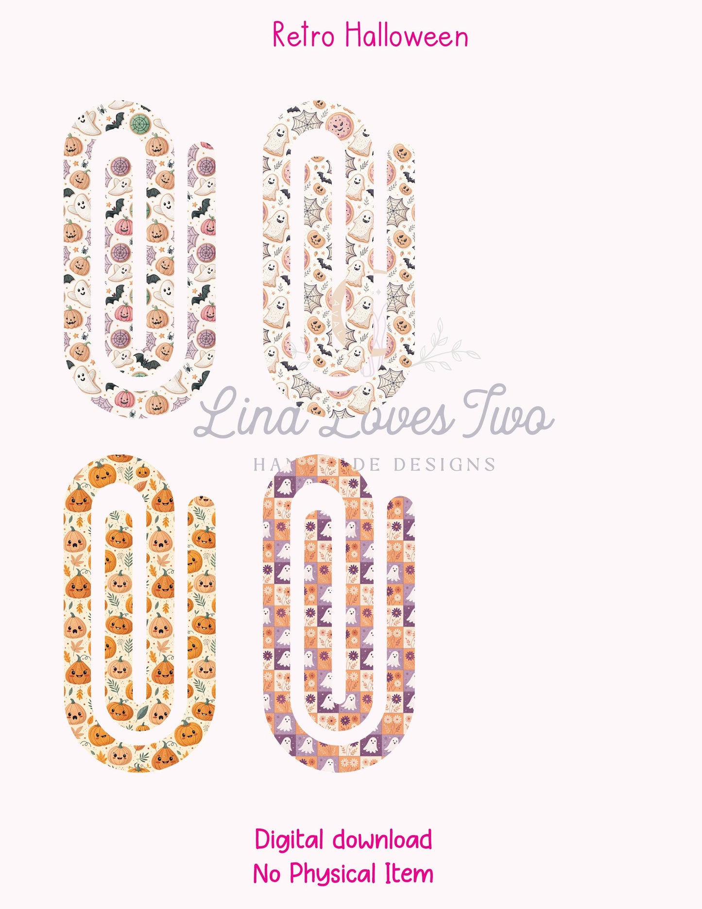 Retro Halloween Theme Jumbo Paperclip PNG for Sublimation β Instant Digital Download