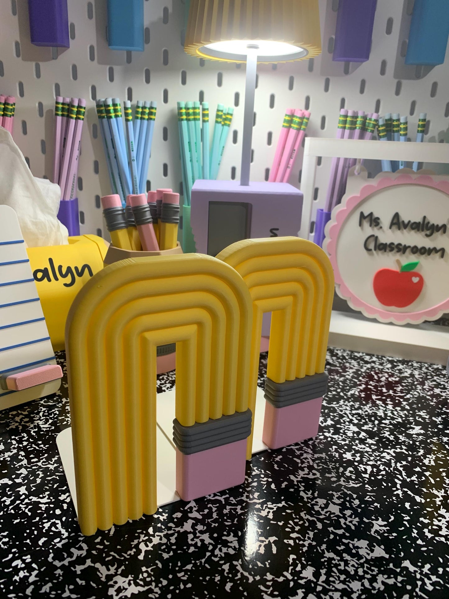 Boho Pencil Bookends | 3D Printed Book Ends | Teacher Classroom Decor | Personalized Desk Decor | Office & Homeschool Gift