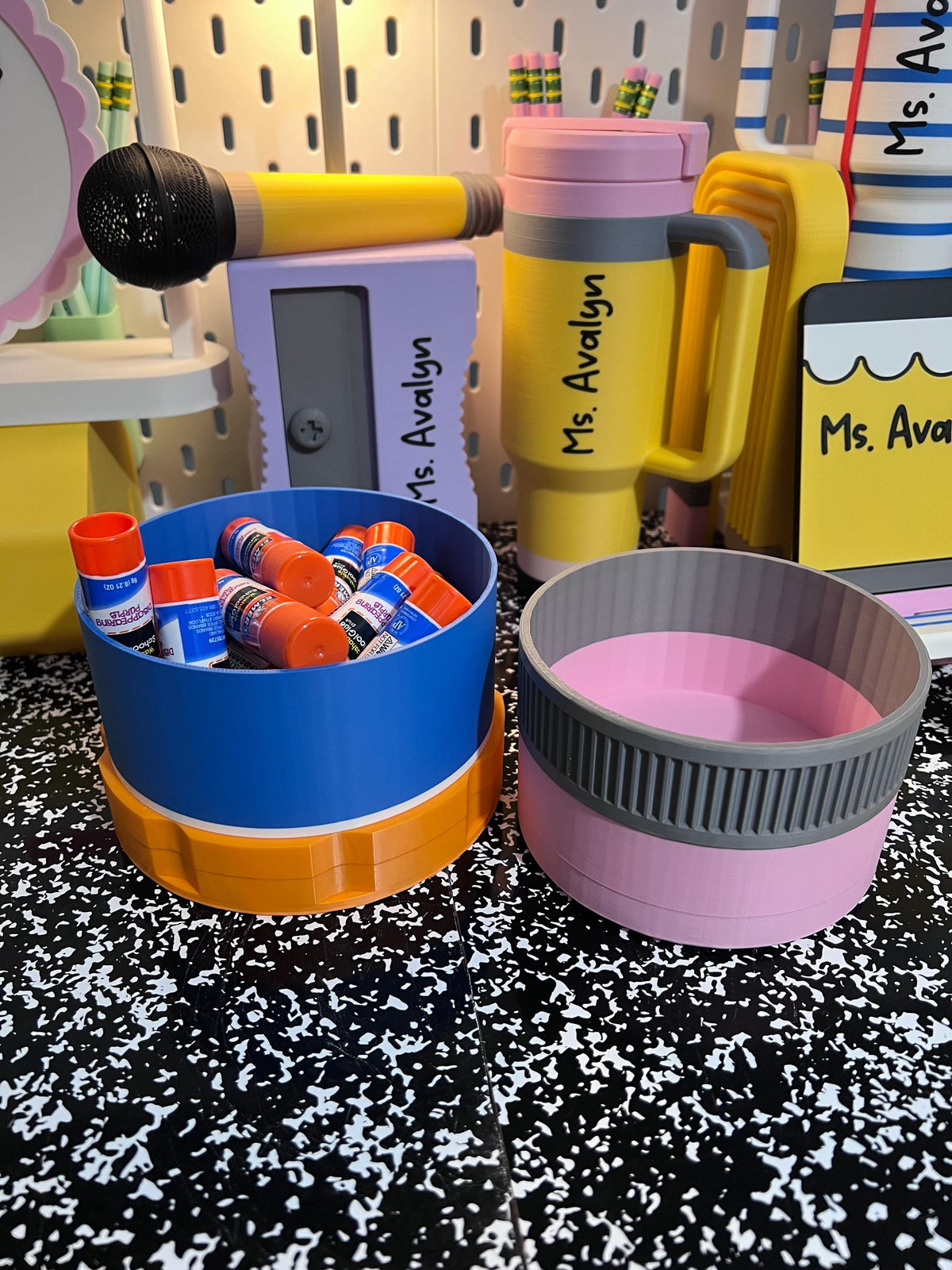 Set of 2 Glue Stick & Pencil Eraser Inspired Small Storage Container – Personalized Classroom Organizer