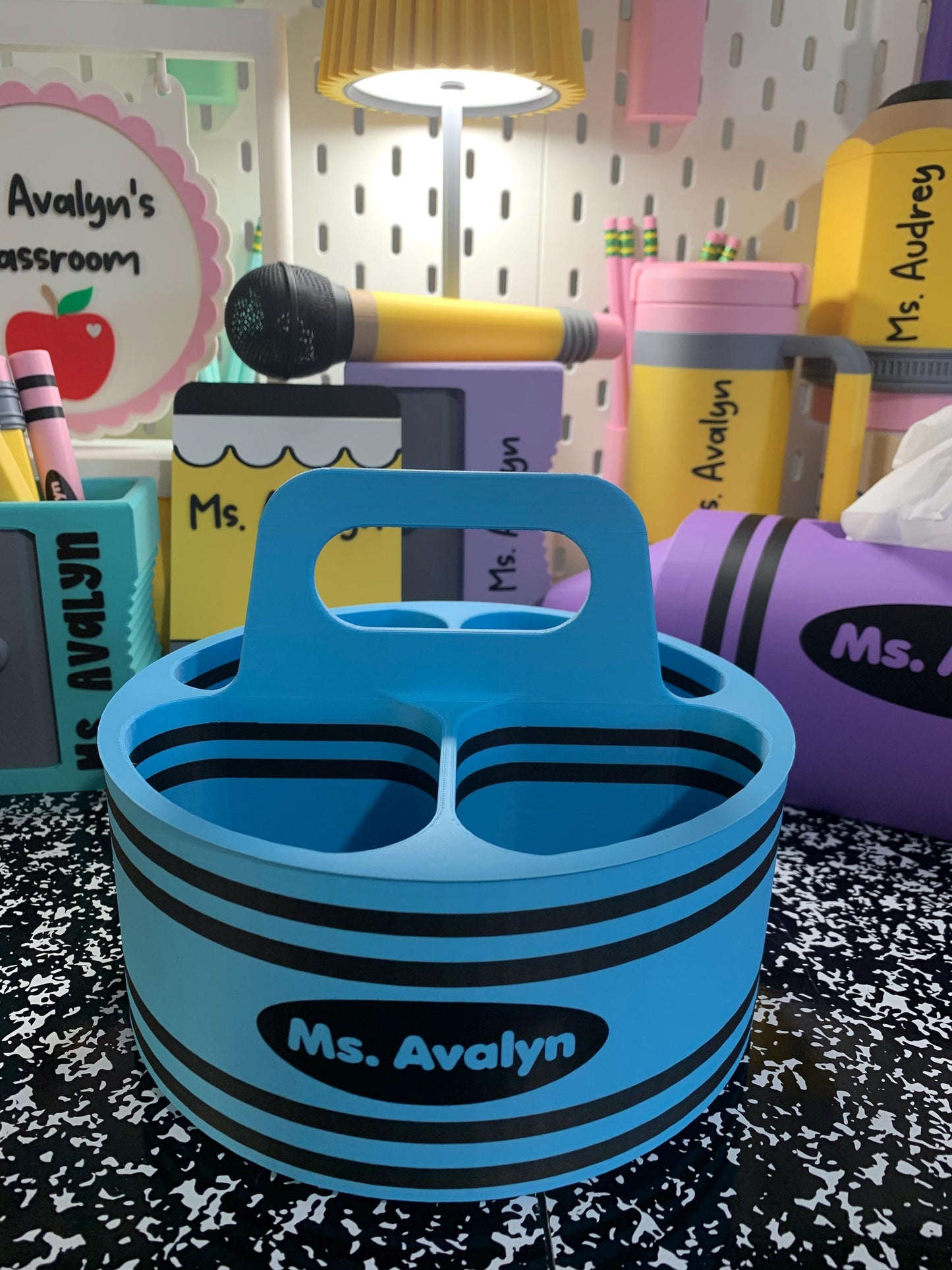 Crayon Inspired Caddy with Handle | Personalized 3D Printed Organizer | Custom Name Teacher Storage Caddy