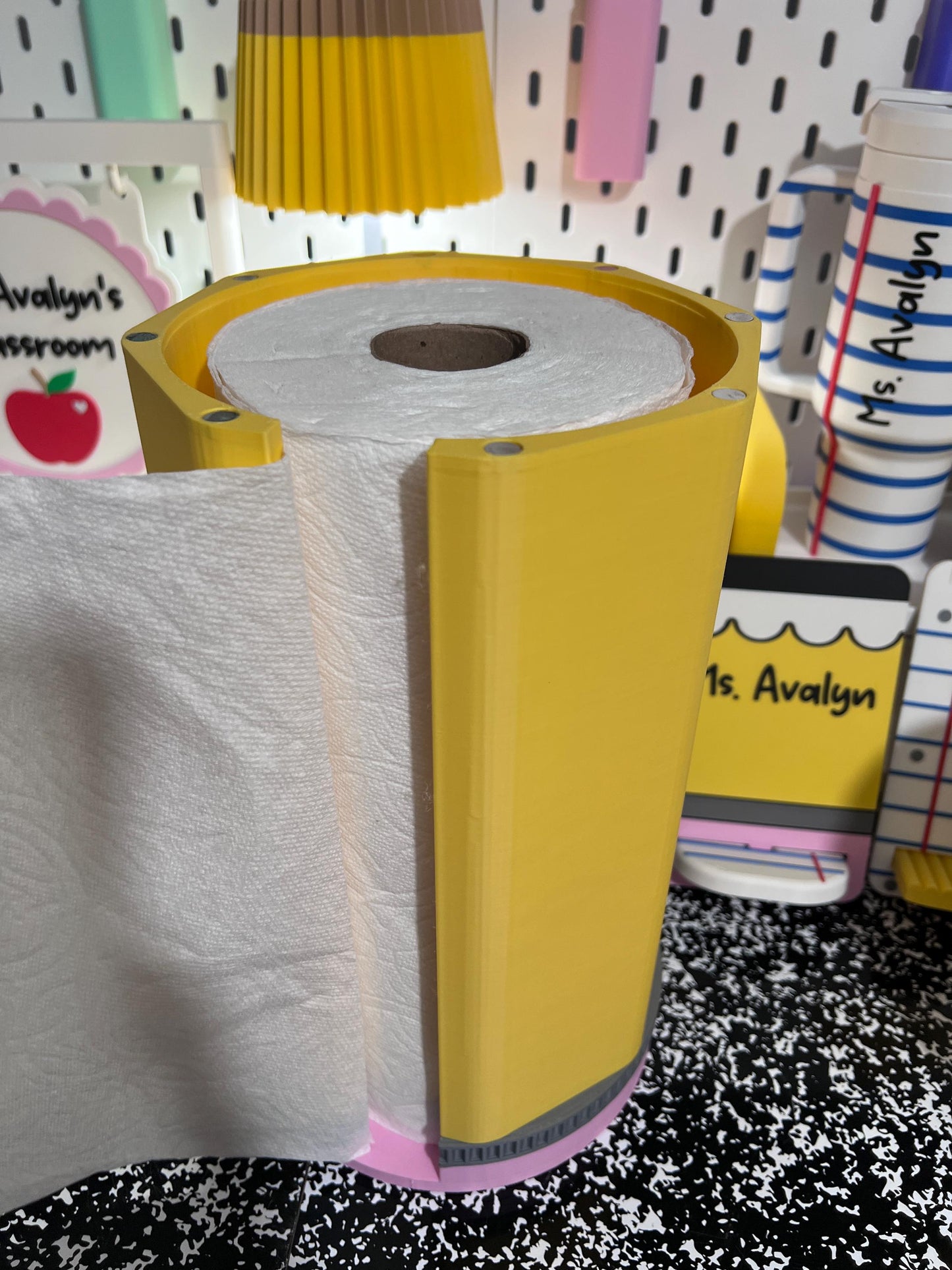 Pencil Paper Towel Holder, Teacher Classroom Decor, Personalized Teacher Gift, 3D Printed Paper Towel Stand, School Supply Decor