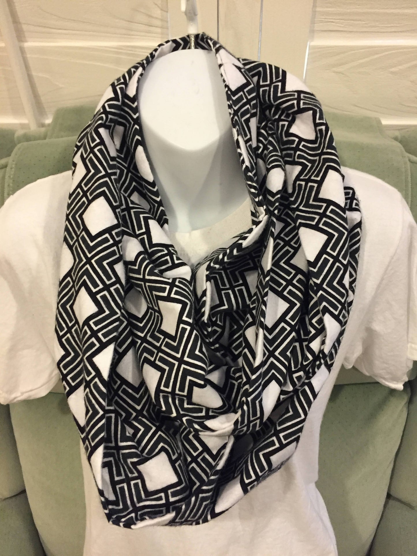 Chic Winter Elegance: Black Diamond Flannel Infinity Scarf - Handmade Fashion Accessory for Stylish Neckwear by Lina Loves Two, handmade in Los Angeles CA
