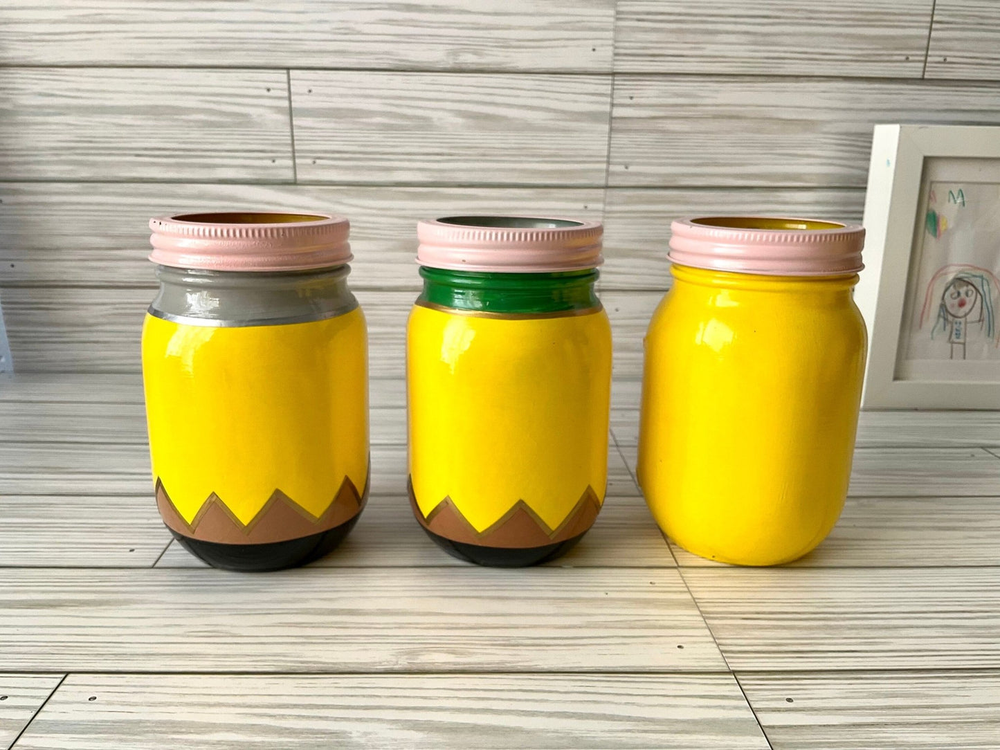 Pencil Holder 7” | Teacher Gifts | Glass Jar Pencil Holder | Yellow Pencil | Desk Organizer by Lina Loves Two, handmade in Los Angeles CA