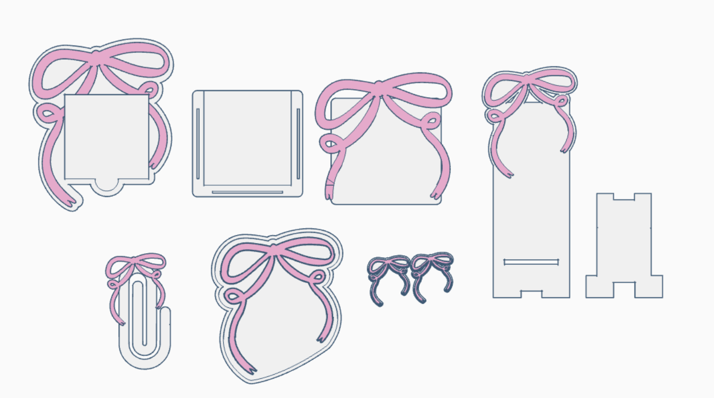 Draping Bow Desk Decor Bundle – 3MF Files | Digital Download | Note Holder | Paperclips | Pencil Holder | Tray | Phone Stand | Straw Topper