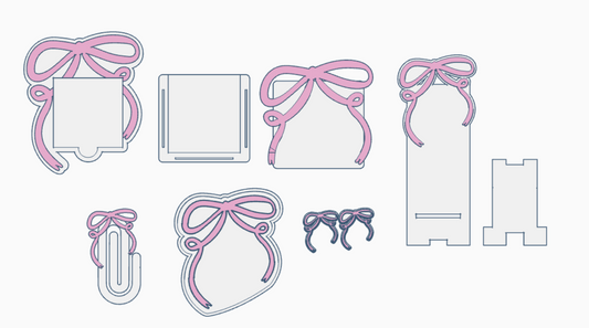 Draping Bow Desk Decor Bundle – 3MF Files | Digital Download | Note Holder | Paperclips | Pencil Holder | Tray | Phone Stand | Straw Topper