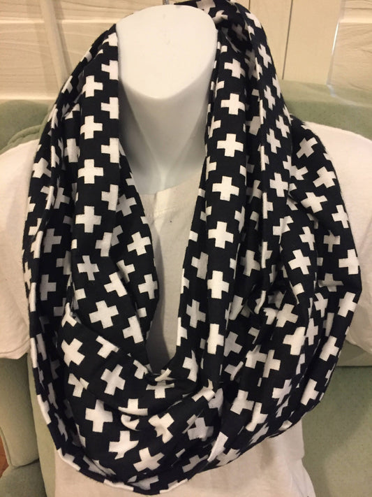 Handmade Cotton Infinity Scarf: Plus Sign Print Lightweight Neck Warmer