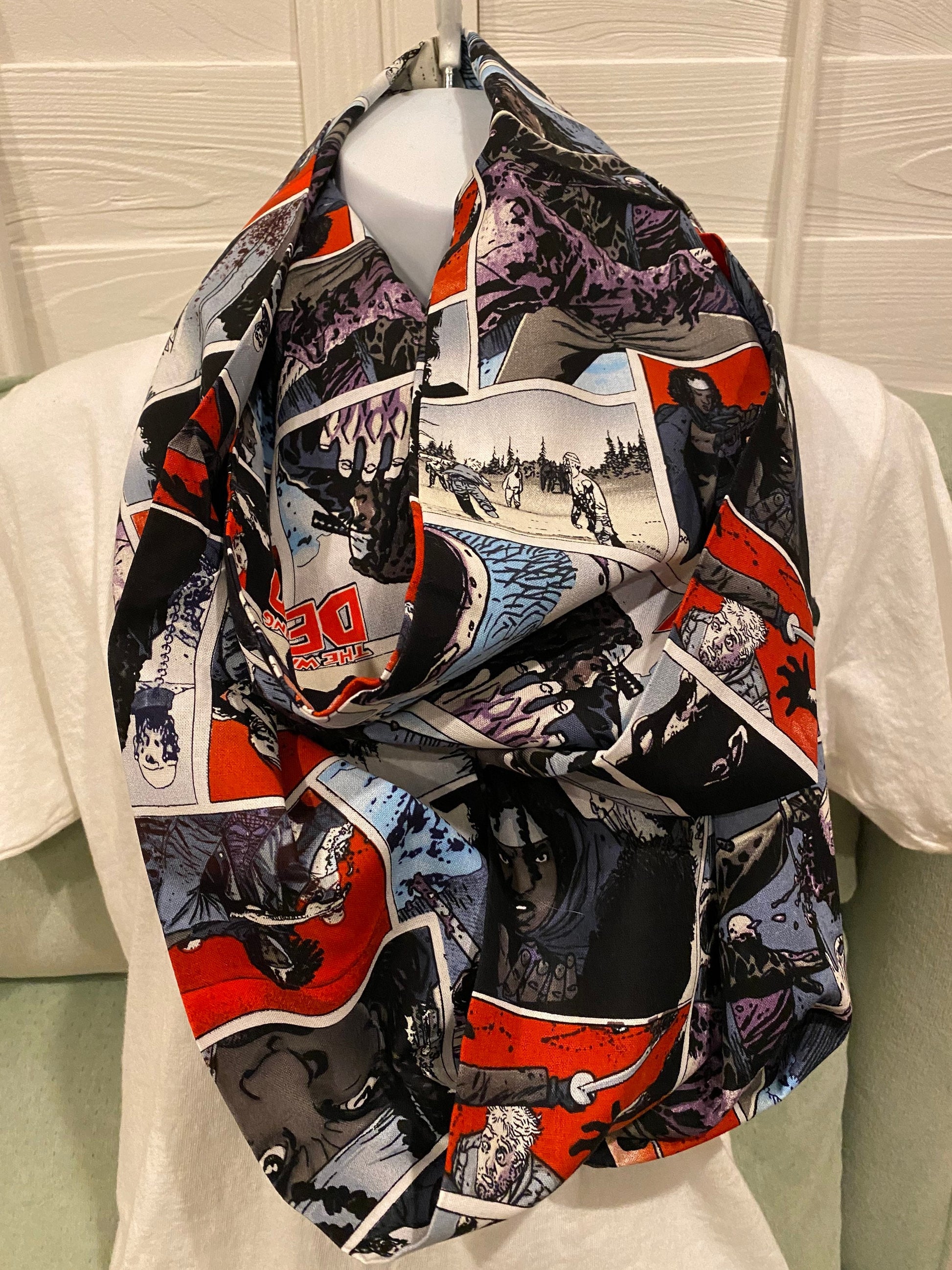 Walking Dead Infinity Scarf - Handmade Print Accessory | Zombie Apocalypse Fashion | Unique Undead Gift