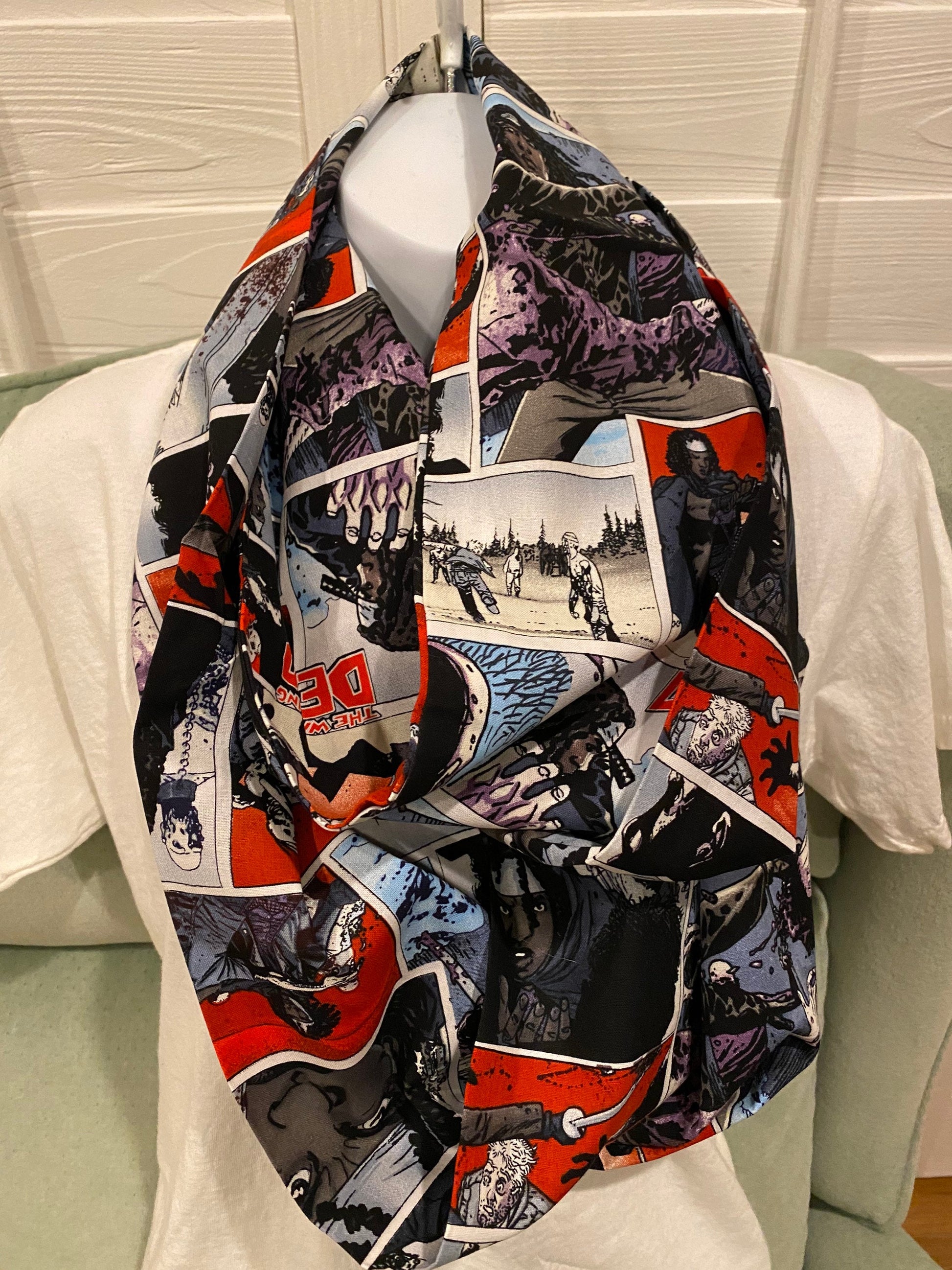 Walking Dead Infinity Scarf - Handmade Print Accessory | Zombie Apocalypse Fashion | Unique Undead Gift
