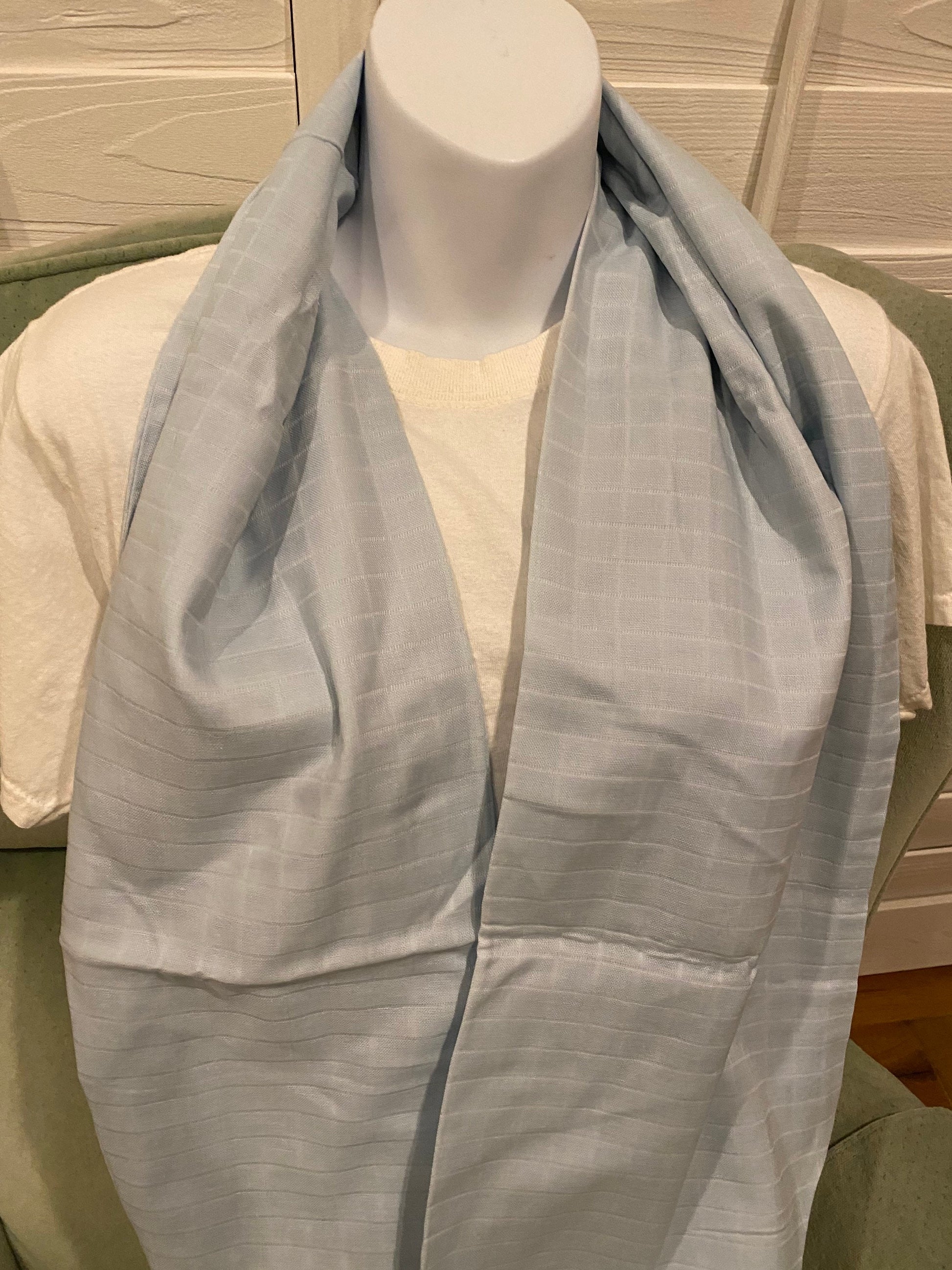 Handmade Baby Blue Cotton Infinity Scarf: Lightweight Muslin Scarf