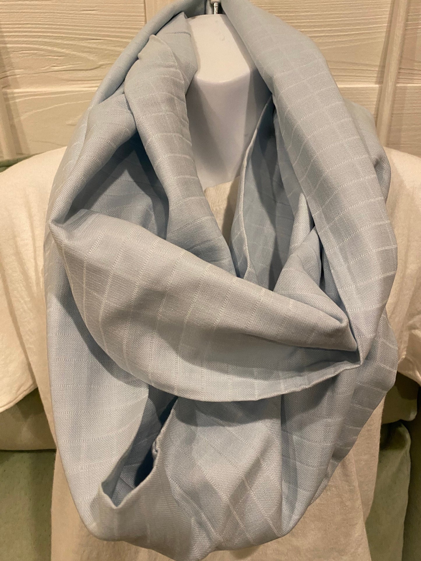 Handmade Baby Blue Cotton Infinity Scarf: Lightweight Muslin Scarf
