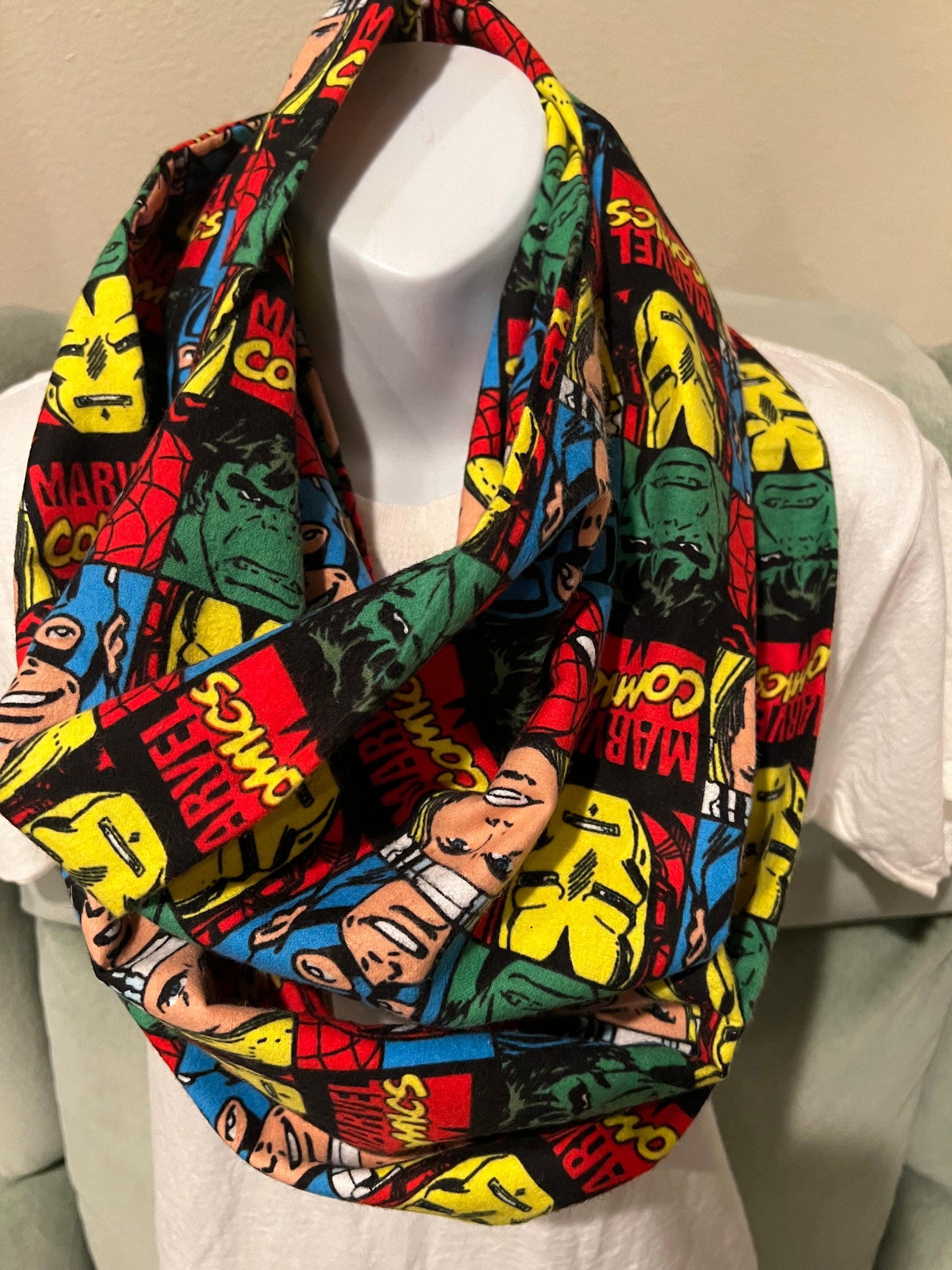 Marvel's Avengers Square Blocks Infinity Scarf - Handmade Fleece Fabric Print - Superhero Fashion Accessory by Lina Loves Two, handmade in Los Angeles CA