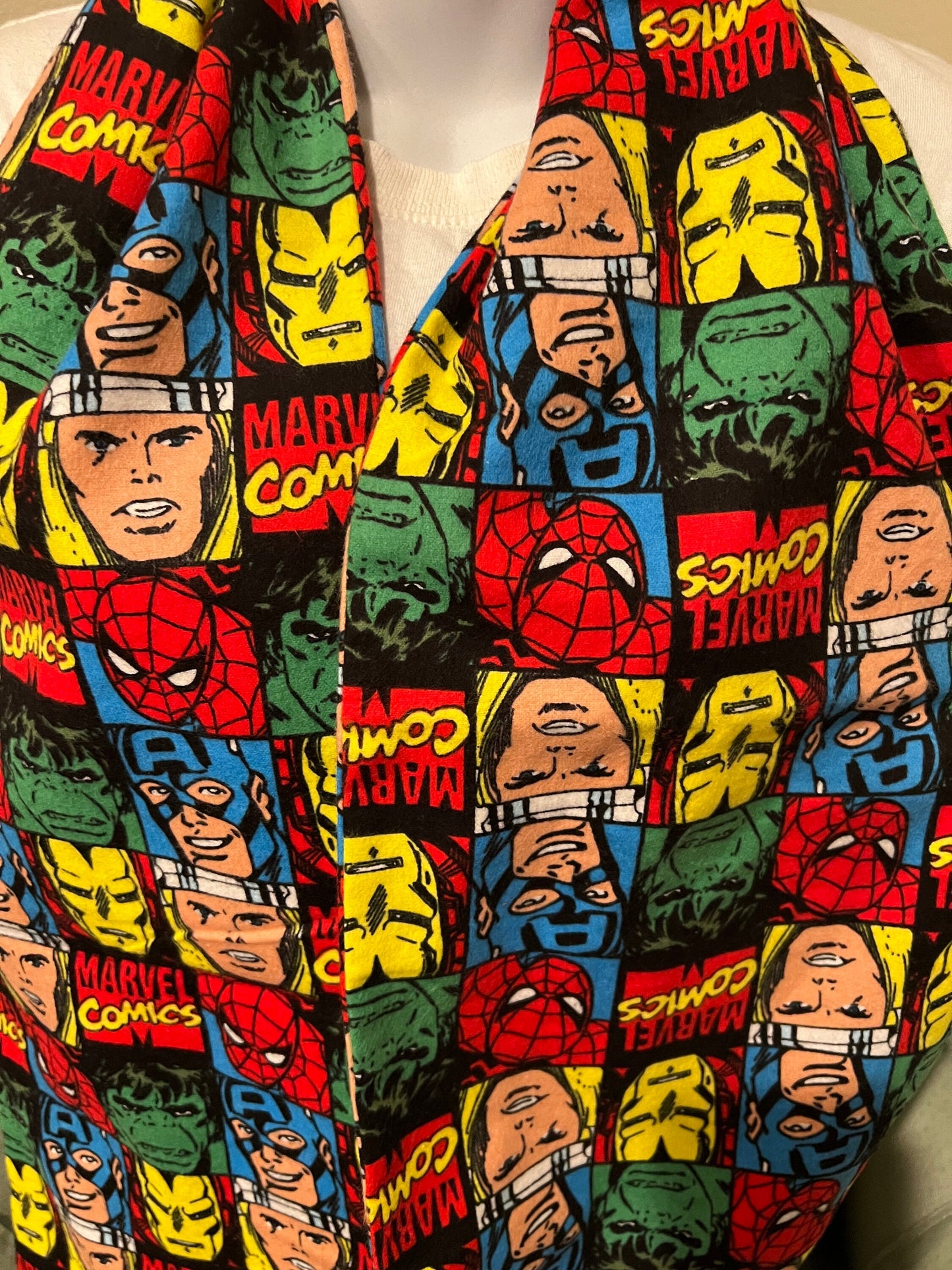 Marvel's Avengers Square Blocks Infinity Scarf - Handmade Fleece Fabric Print - Superhero Fashion Accessory by Lina Loves Two, handmade in Los Angeles CA