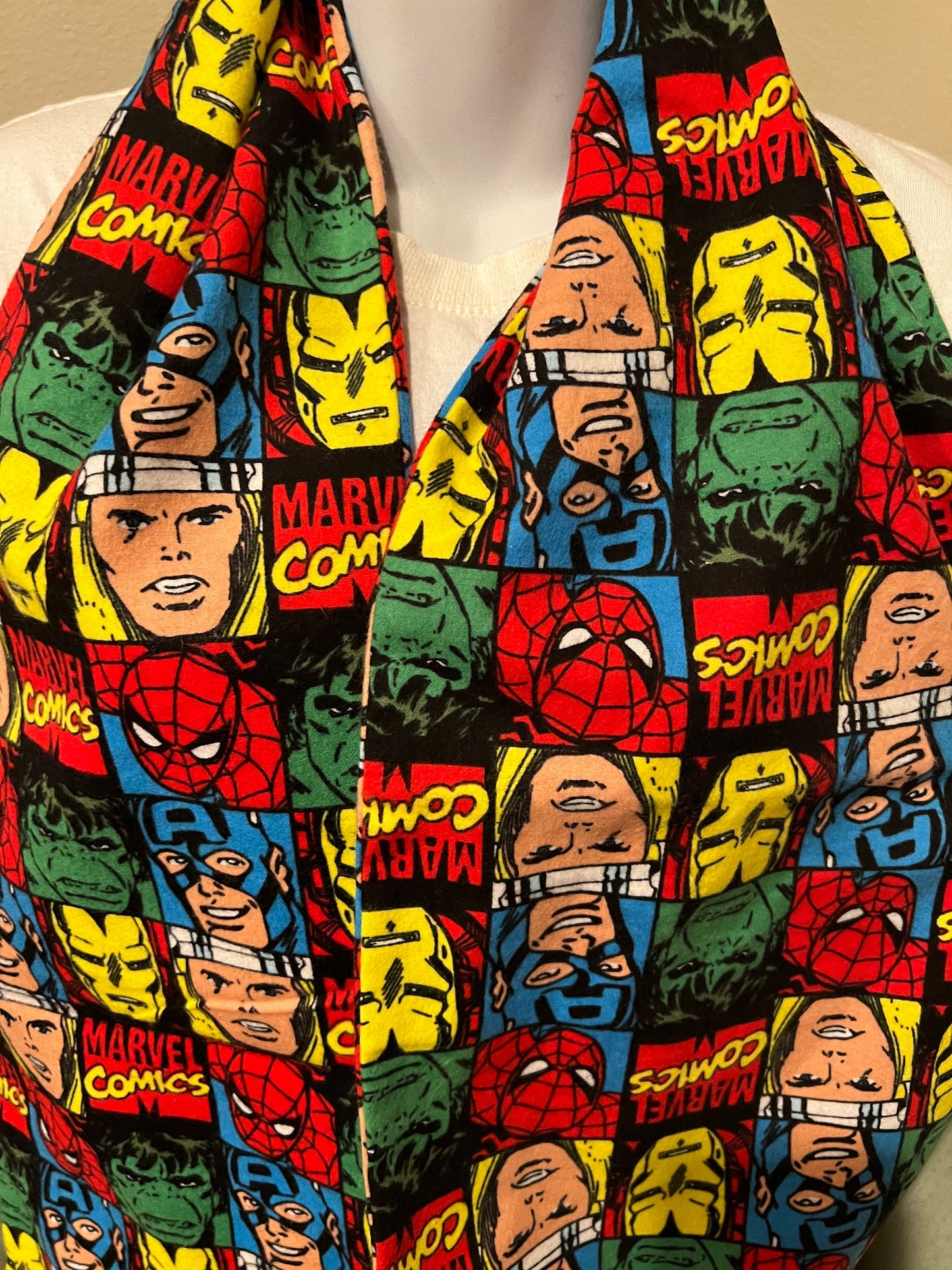 Marvel's Avengers Square Blocks Infinity Scarf - Handmade Fleece Fabric Print - Superhero Fashion Accessory by Lina Loves Two, handmade in Los Angeles CA