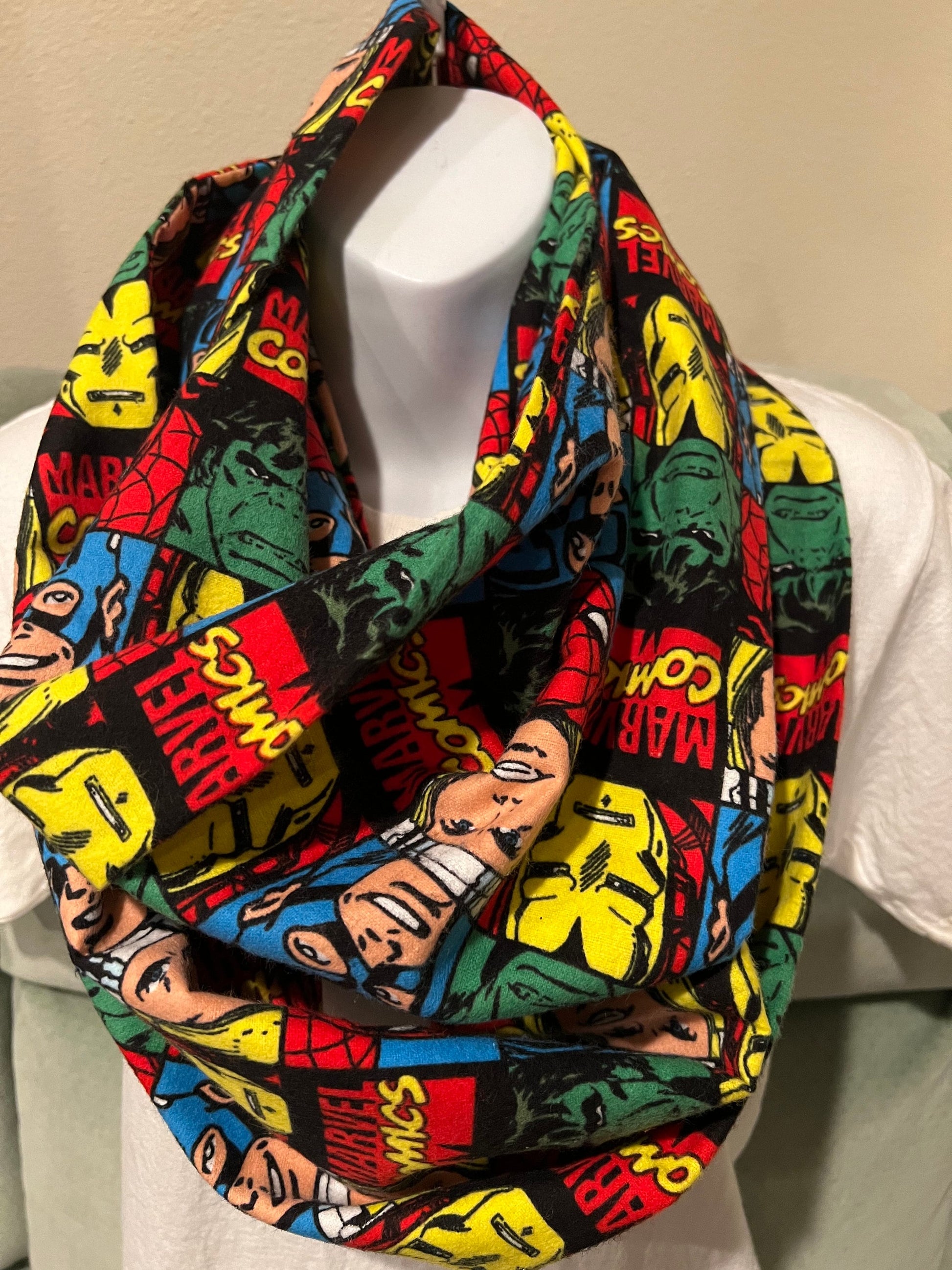 Marvel's Avengers Square Blocks Infinity Scarf - Handmade Fleece Fabric Print - Superhero Fashion Accessory by Lina Loves Two, handmade in Los Angeles CA