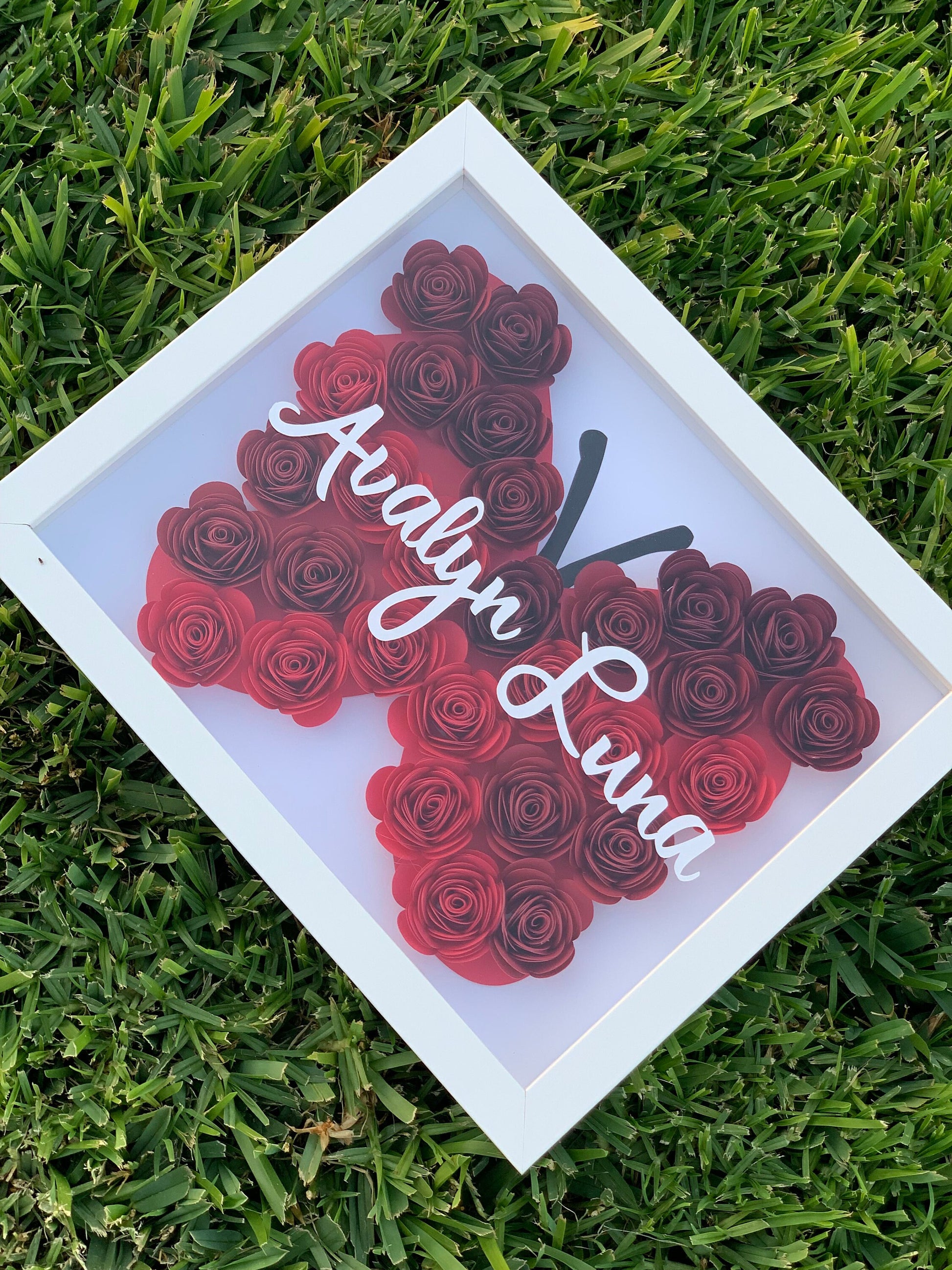 Fluttering Elegance: Butterfly Flower Box - Custom Paper Shadow Box for Mother's Day, Anniversary, Birthday, Baby, Valentine’s by Lina Loves Two, handmade in Los Angeles CA