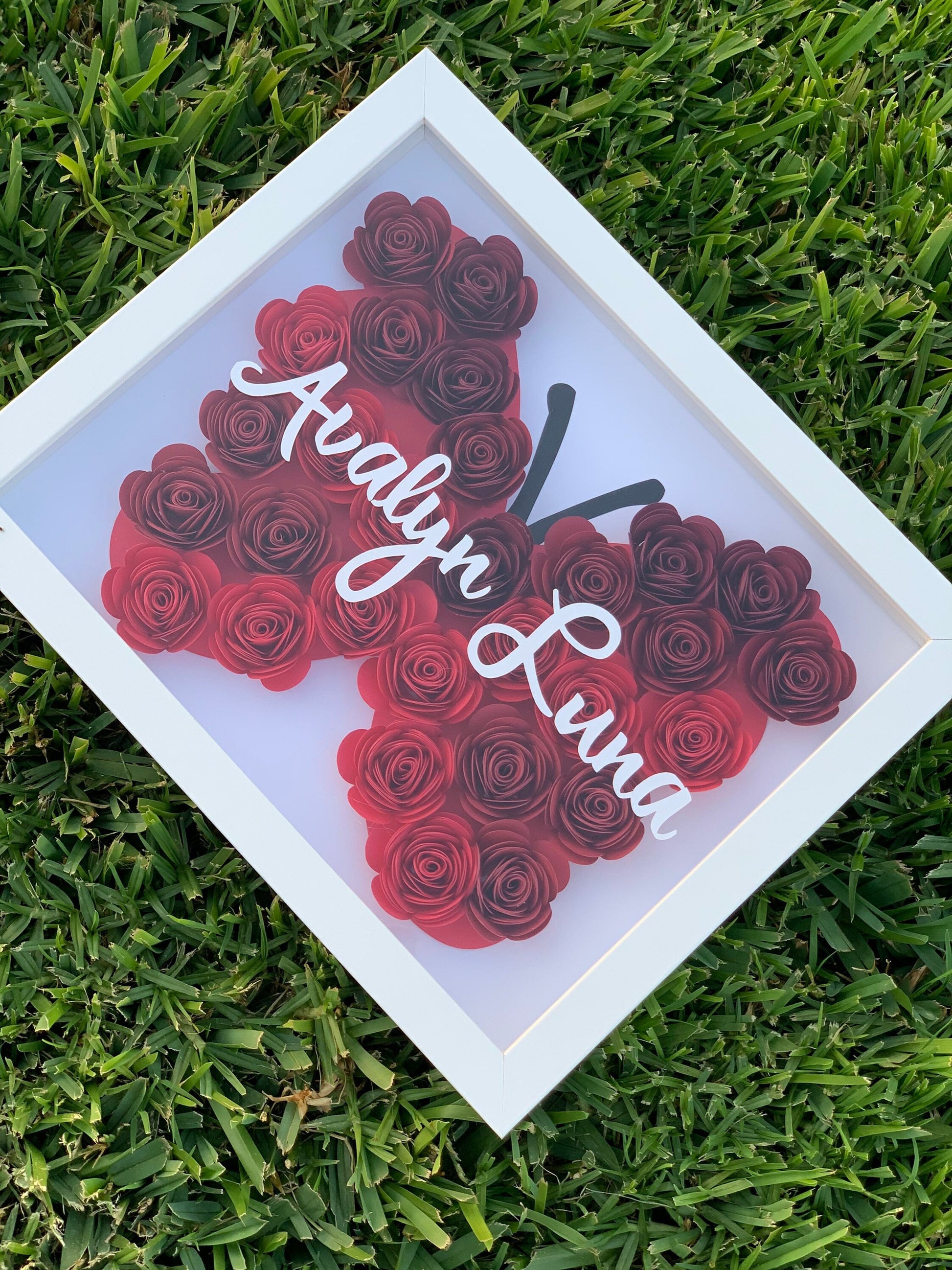 Fluttering Elegance: Butterfly Flower Box - Custom Paper Shadow Box for Mother's Day, Anniversary, Birthday, Baby, Valentine’s by Lina Loves Two, handmade in Los Angeles CA