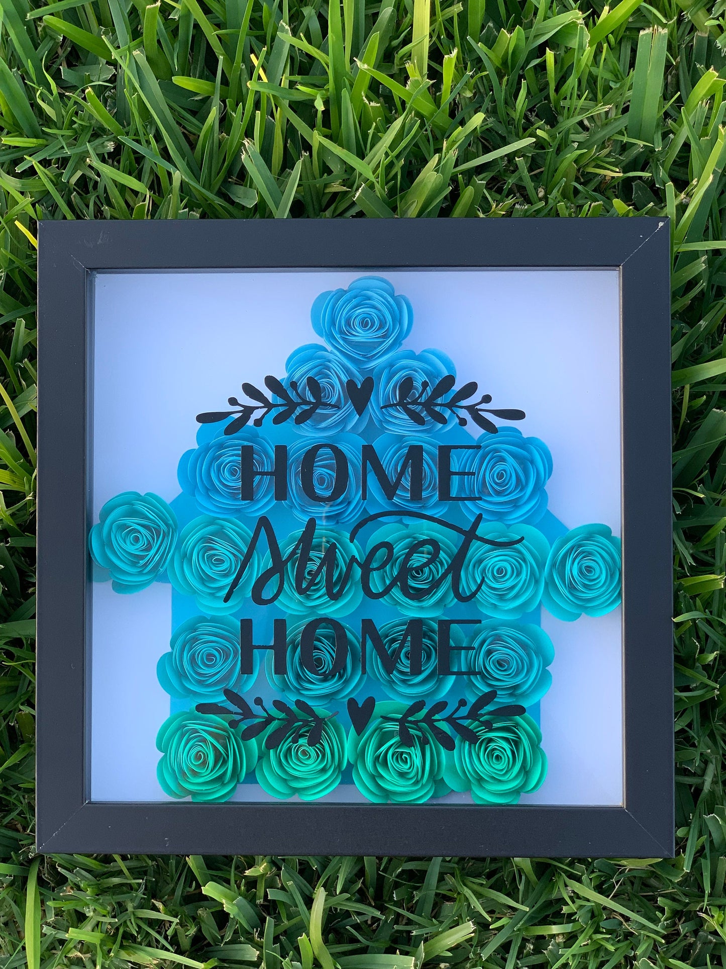 Nestle in Nature: Home Sweet Home Floral 3D Wall Decor - Paper Flowers, Unique Flower Shadow Box by Lina Loves Two, handmade in Los Angeles CA