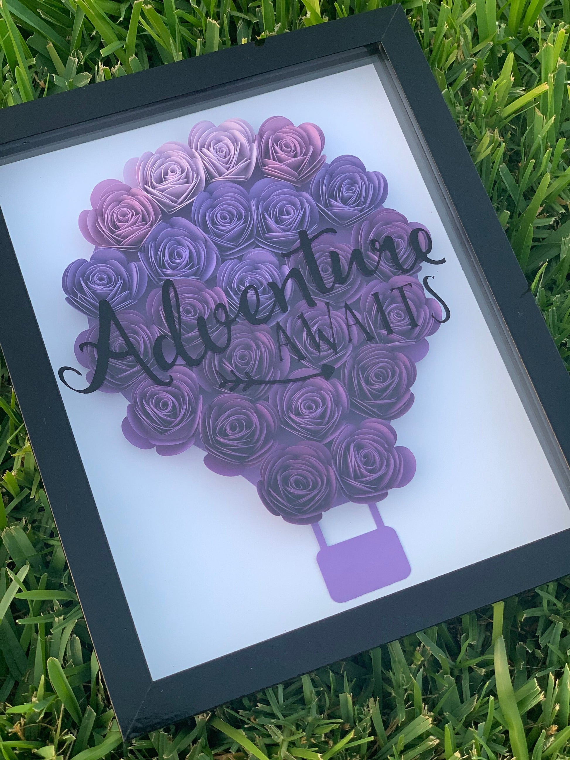 Embrace Adventure with Floral Delight: 3D Wall Decor Shadow Box adorned with Unique Paper Flowers by Lina Loves Two, handmade in Los Angeles CA
