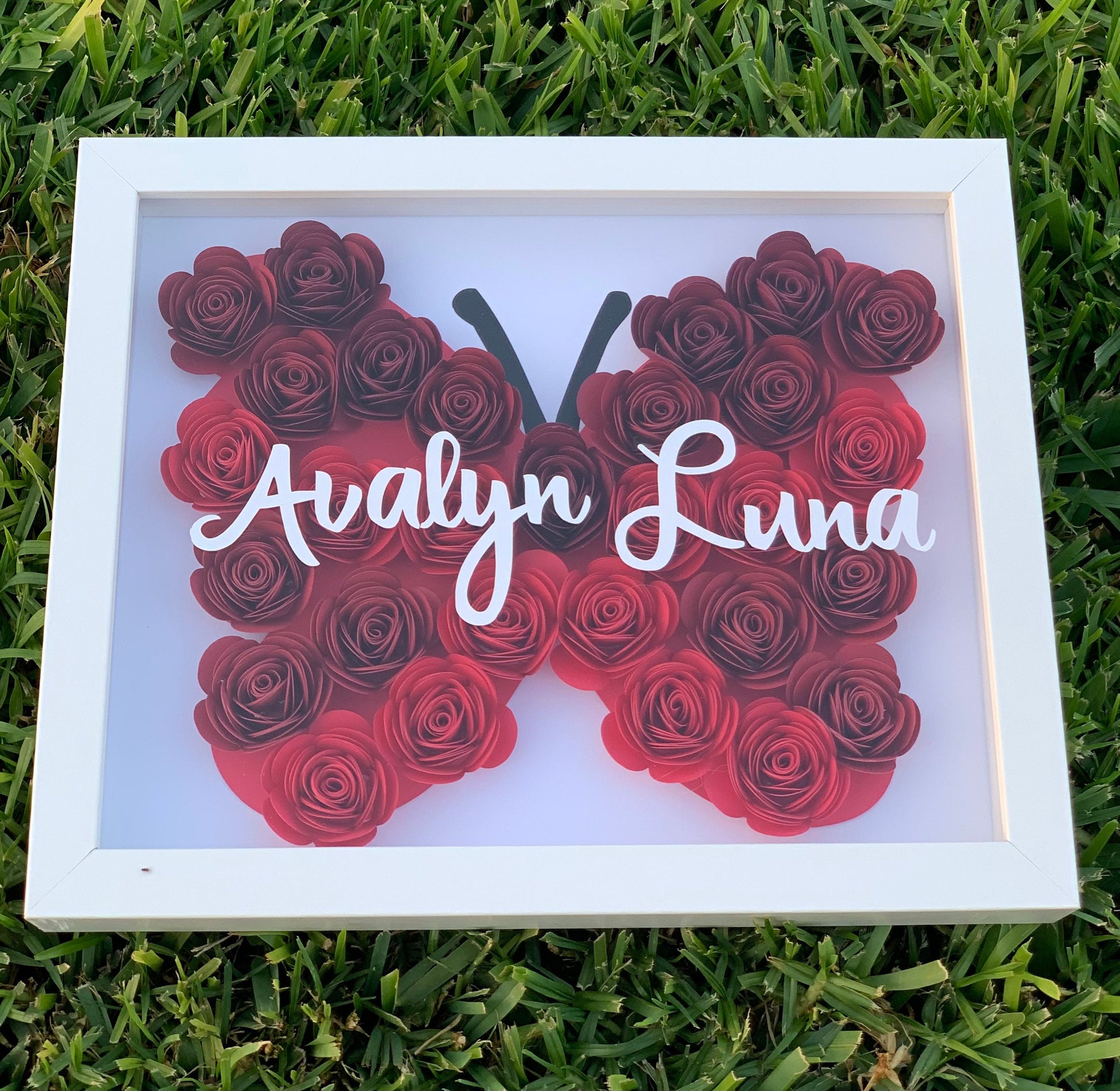 Fluttering Elegance: Butterfly Flower Box - Custom Paper Shadow Box for Mother's Day, Anniversary, Birthday, Baby, Valentine’s by Lina Loves Two, handmade in Los Angeles CA