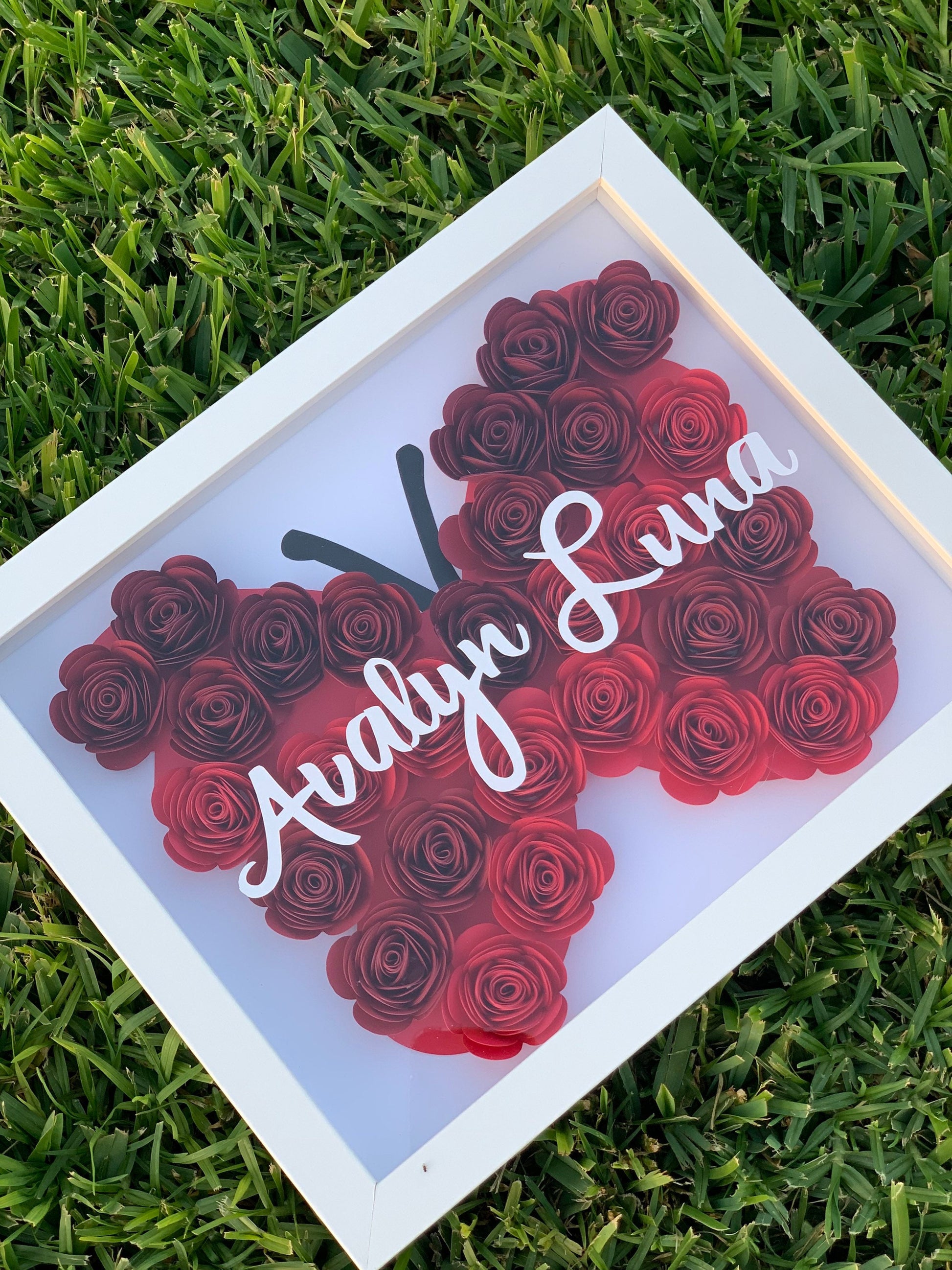 Fluttering Elegance: Butterfly Flower Box - Custom Paper Shadow Box for Mother's Day, Anniversary, Birthday, Baby, Valentine’s by Lina Loves Two, handmade in Los Angeles CA