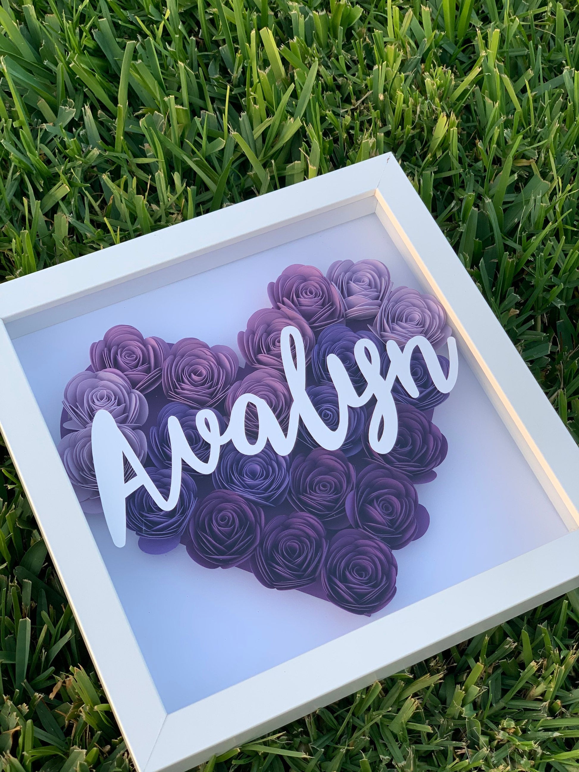 Blooms of Love: Heart-Shaped Flower Box - Personalized Shadow Box for Every Occasion Mother's Day, Anniversary, Birthday, Baby, Valentine’s by Lina Loves Two, handmade in Los Angeles CA