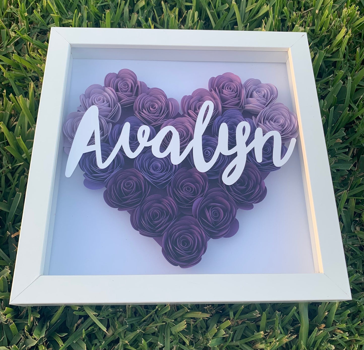 Blooms of Love: Heart-Shaped Flower Box - Personalized Shadow Box for Every Occasion Mother's Day, Anniversary, Birthday, Baby, Valentine’s by Lina Loves Two, handmade in Los Angeles CA
