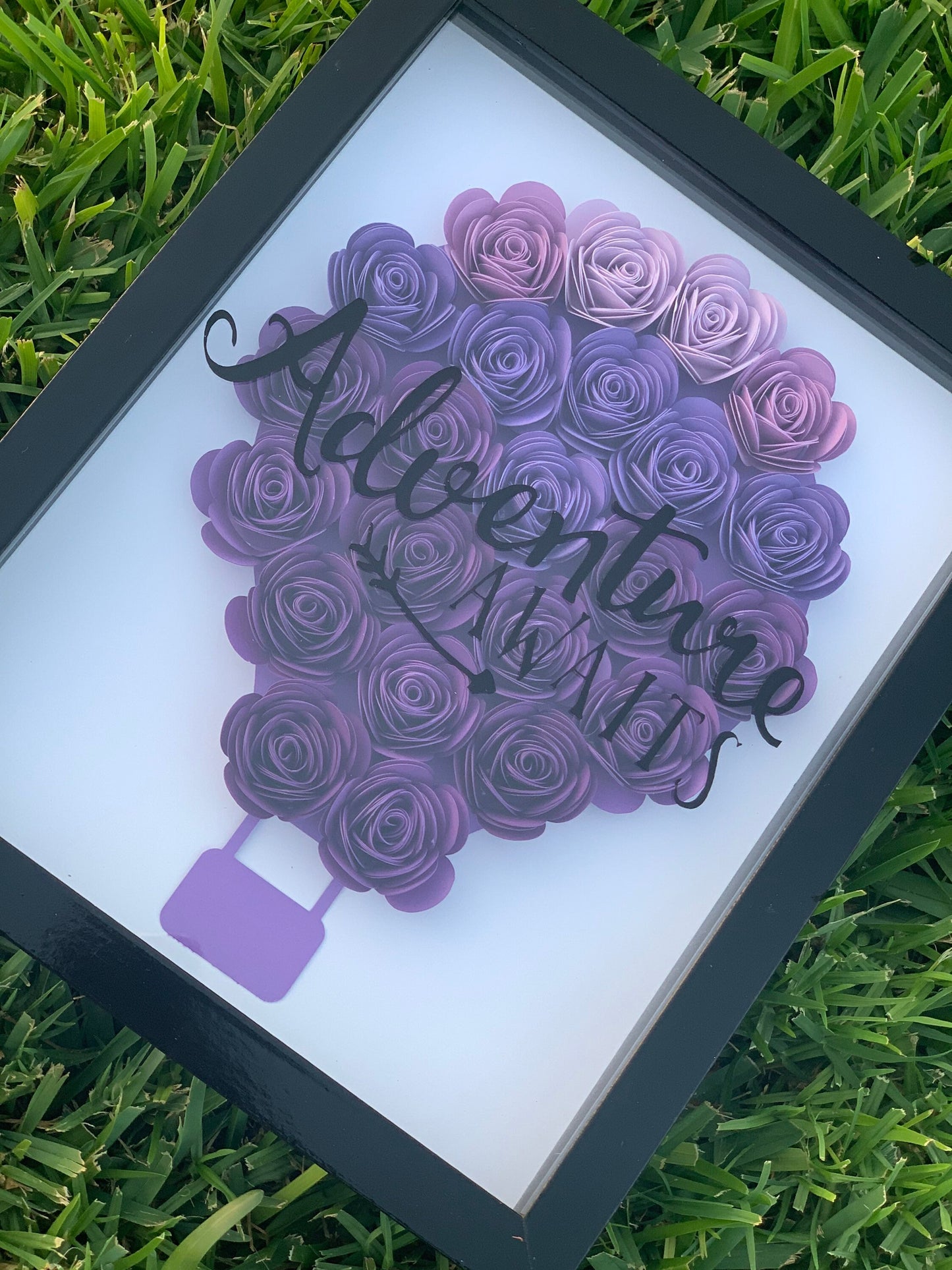 Embrace Adventure with Floral Delight: 3D Wall Decor Shadow Box adorned with Unique Paper Flowers by Lina Loves Two, handmade in Los Angeles CA