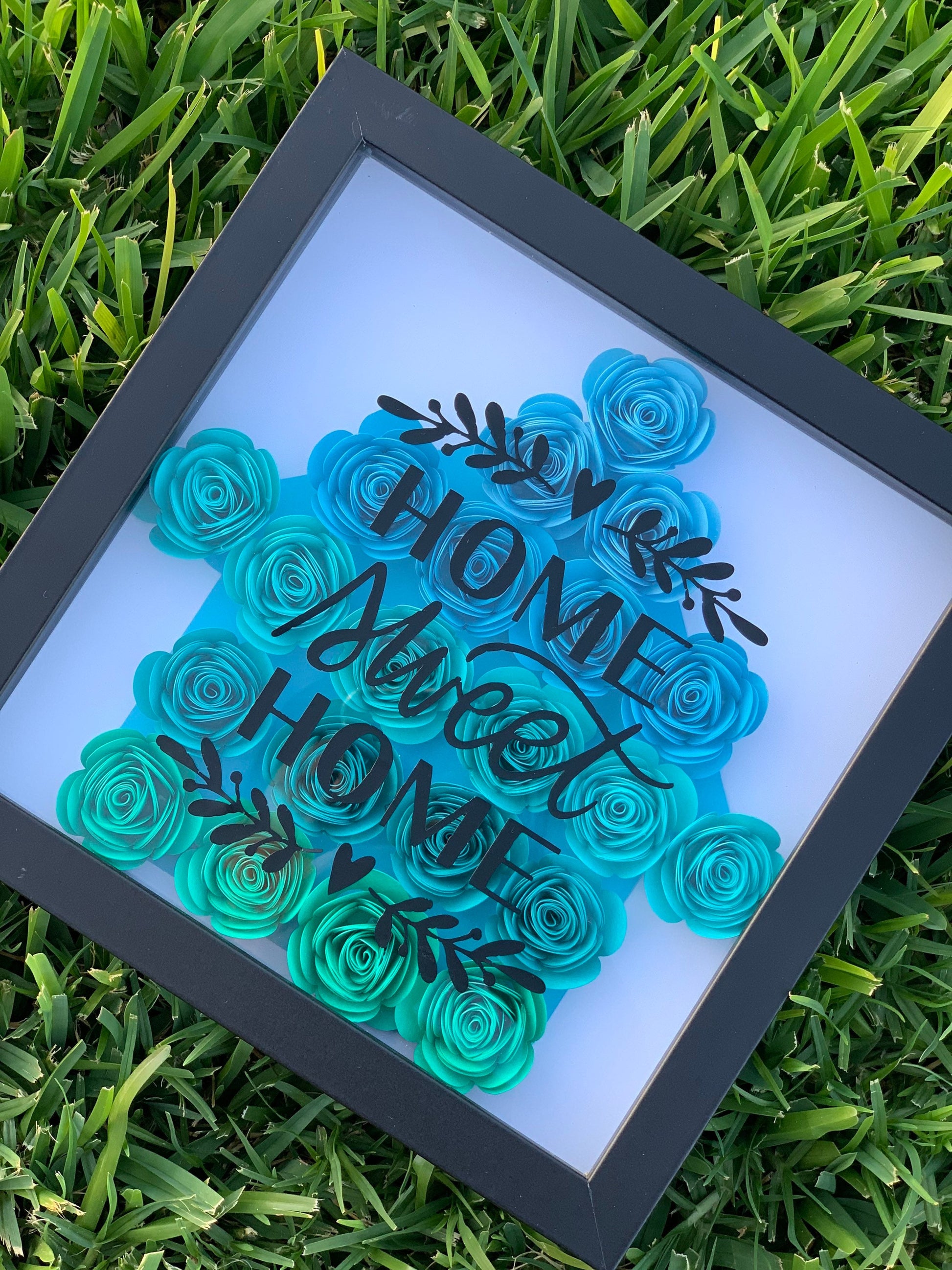 Nestle in Nature: Home Sweet Home Floral 3D Wall Decor - Paper Flowers, Unique Flower Shadow Box by Lina Loves Two, handmade in Los Angeles CA