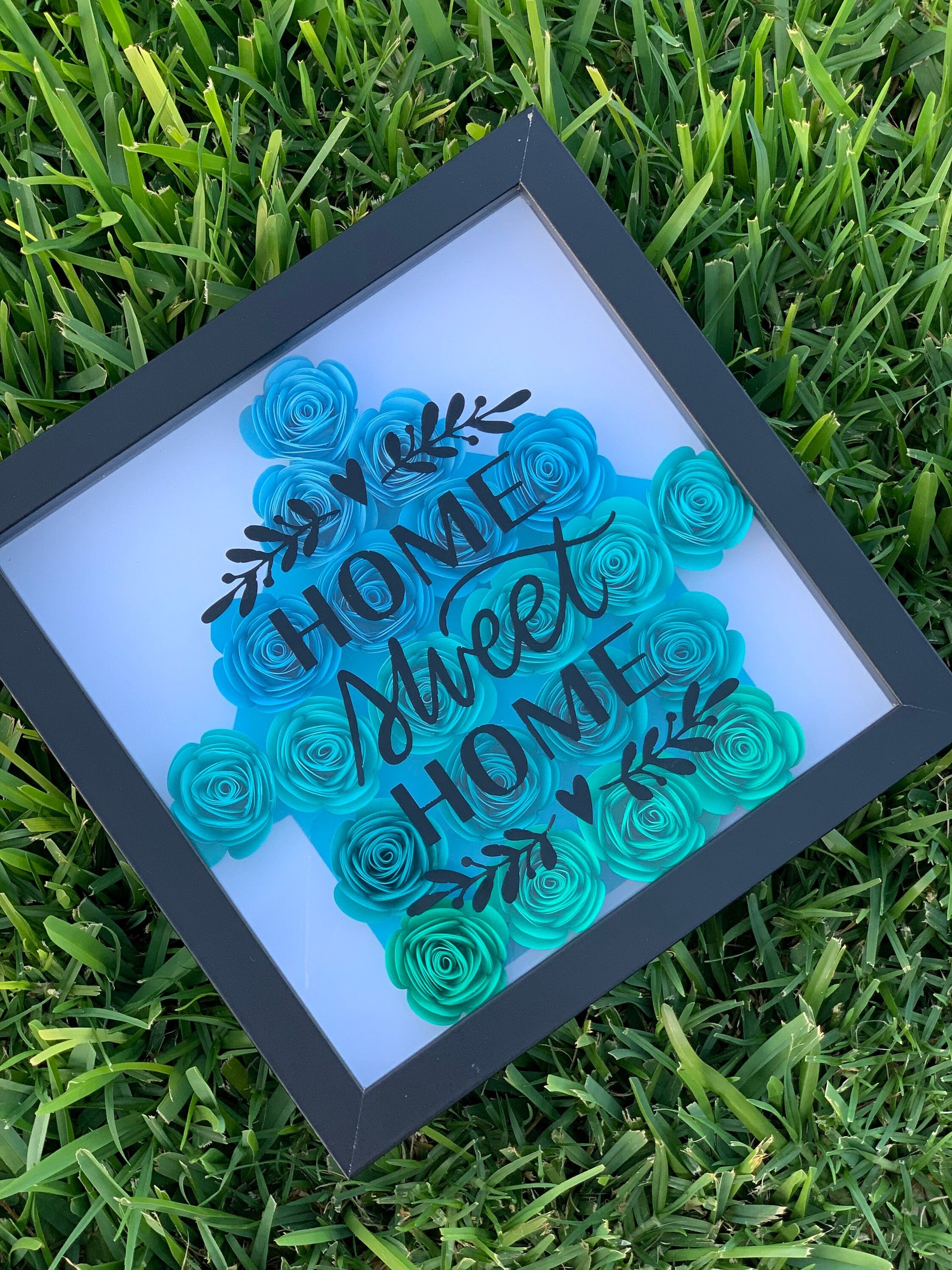 Nestle in Nature: Home Sweet Home Floral 3D Wall Decor - Paper Flowers, Unique Flower Shadow Box by Lina Loves Two, handmade in Los Angeles CA