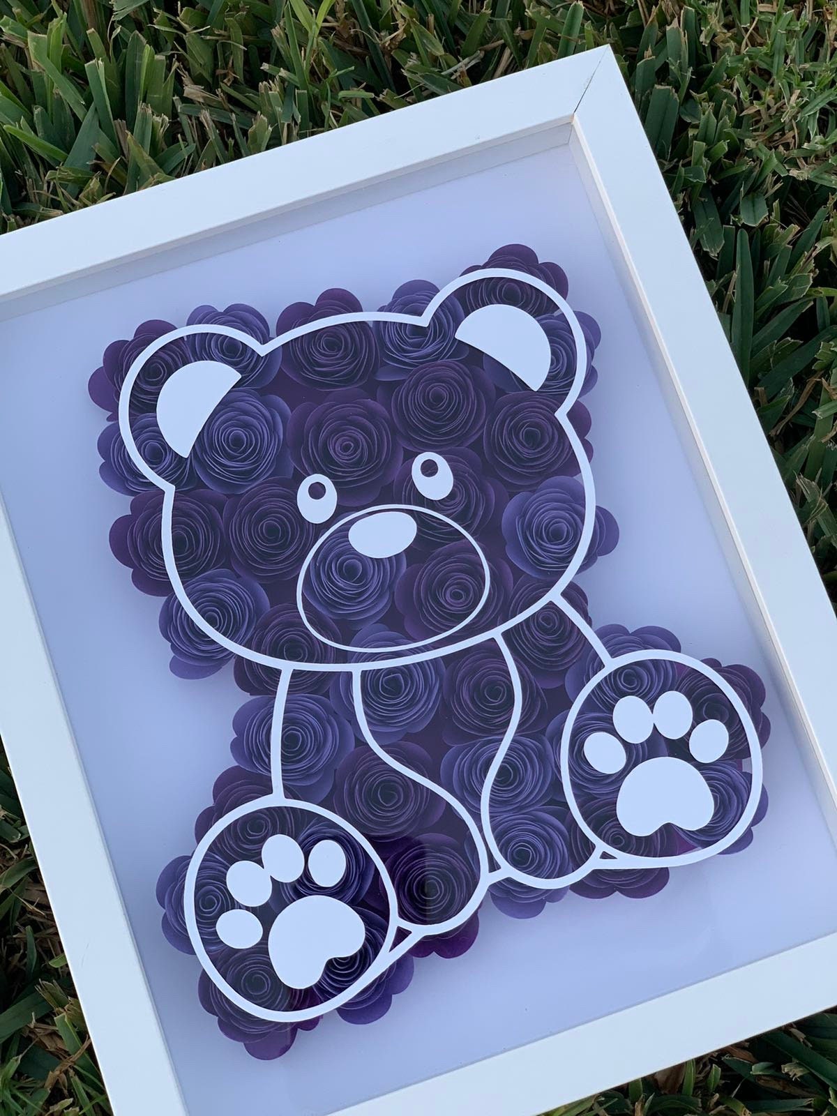 Bear Hugs in Bloom: Flower Bear Floral Shadow Box - 3D Wall Decor with Paper Flowers, Adorable Flower Shadow Box by Lina Loves Two, handmade in Los Angeles CA