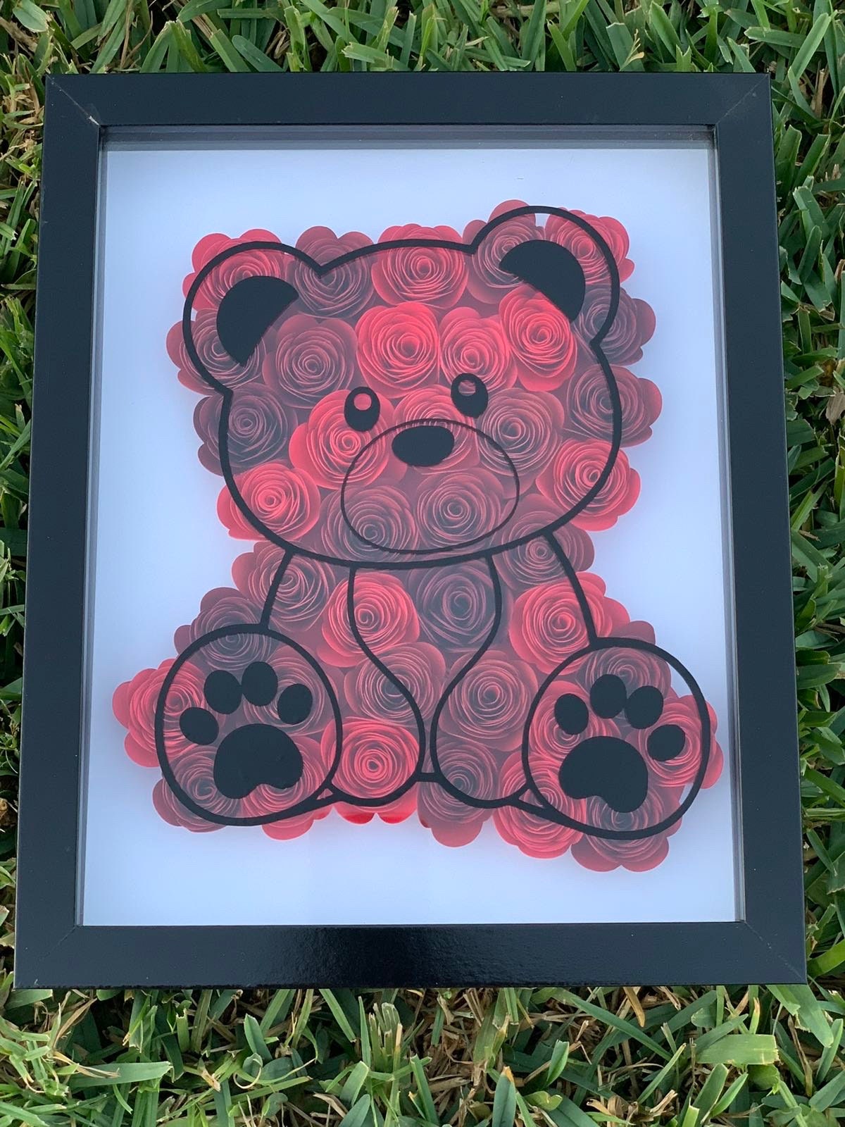 Bear Hugs in Bloom: Flower Bear Floral Shadow Box - 3D Wall Decor with Paper Flowers, Adorable Flower Shadow Box by Lina Loves Two, handmade in Los Angeles CA