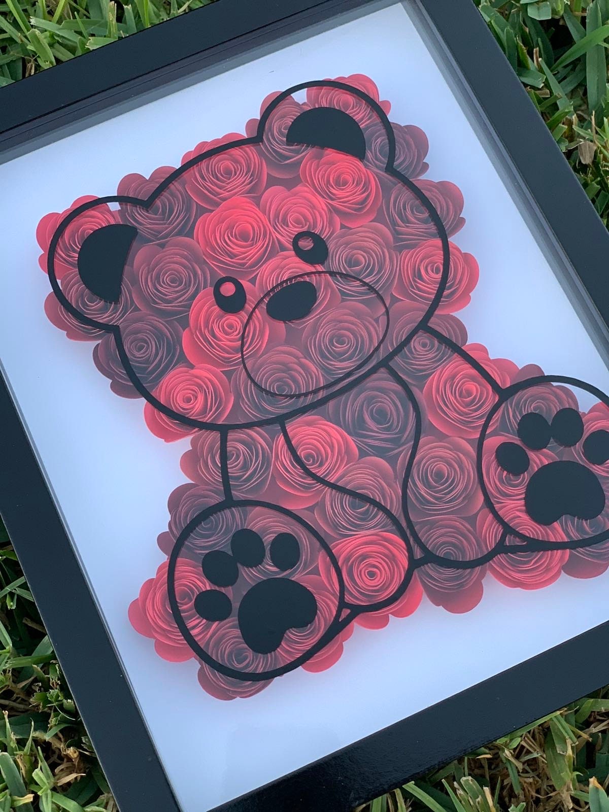 Bear Hugs in Bloom: Flower Bear Floral Shadow Box - 3D Wall Decor with Paper Flowers, Adorable Flower Shadow Box by Lina Loves Two, handmade in Los Angeles CA