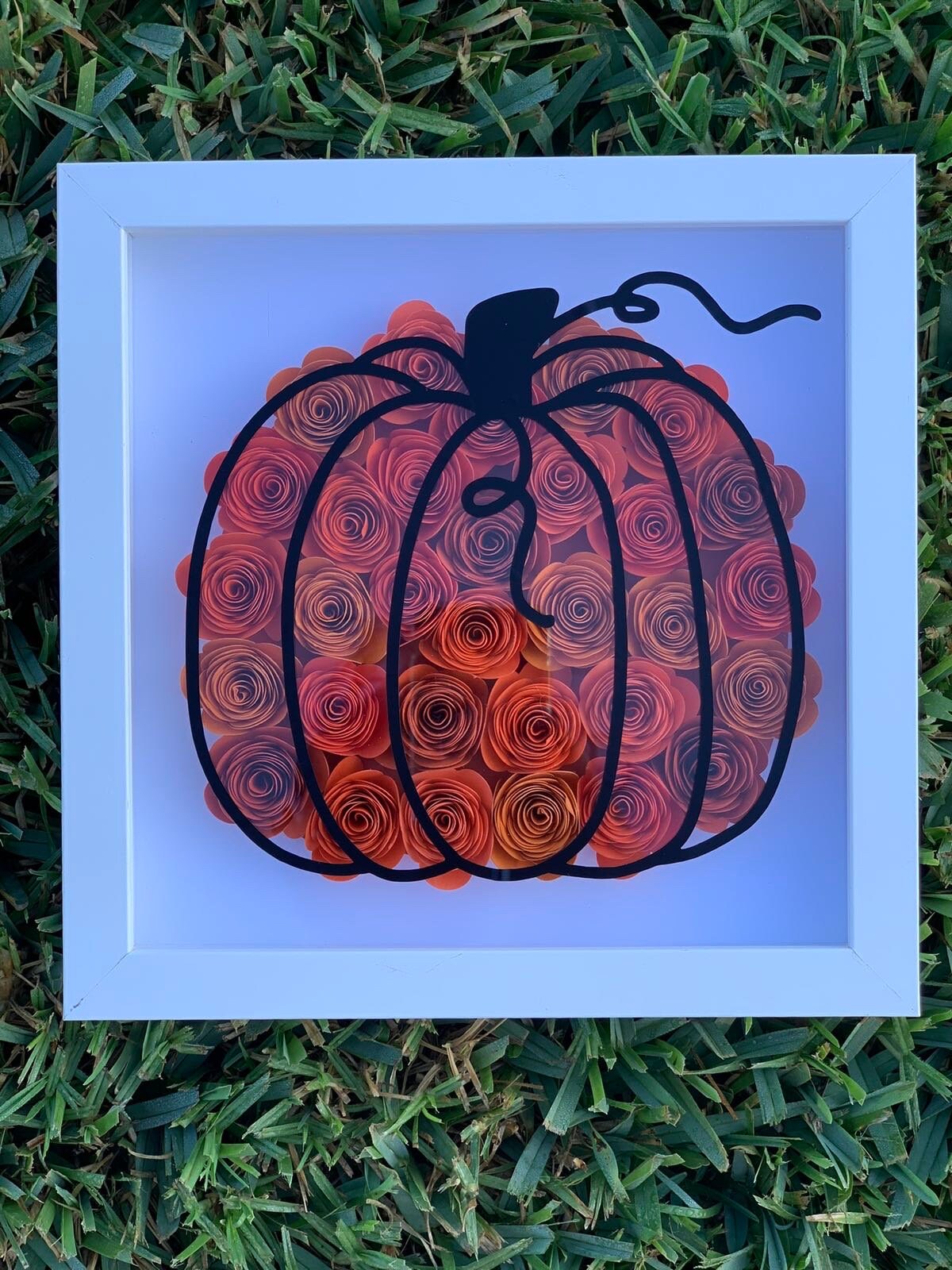 Autumn Elegance: Fall Pumpkin Floral Shadow Box - 3D Wall Decor with Paper Flowers, Unique Autumn Flower Shadow Box by Lina Loves Two, handmade in Los Angeles CA