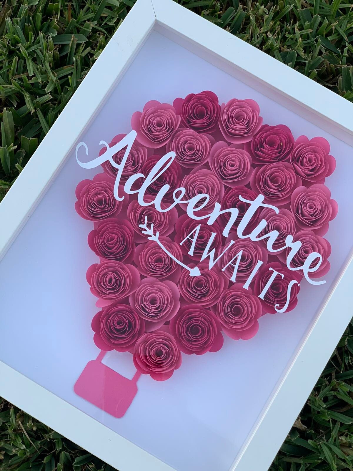 Embrace Adventure with Floral Delight: 3D Wall Decor Shadow Box adorned with Unique Paper Flowers by Lina Loves Two, handmade in Los Angeles CA