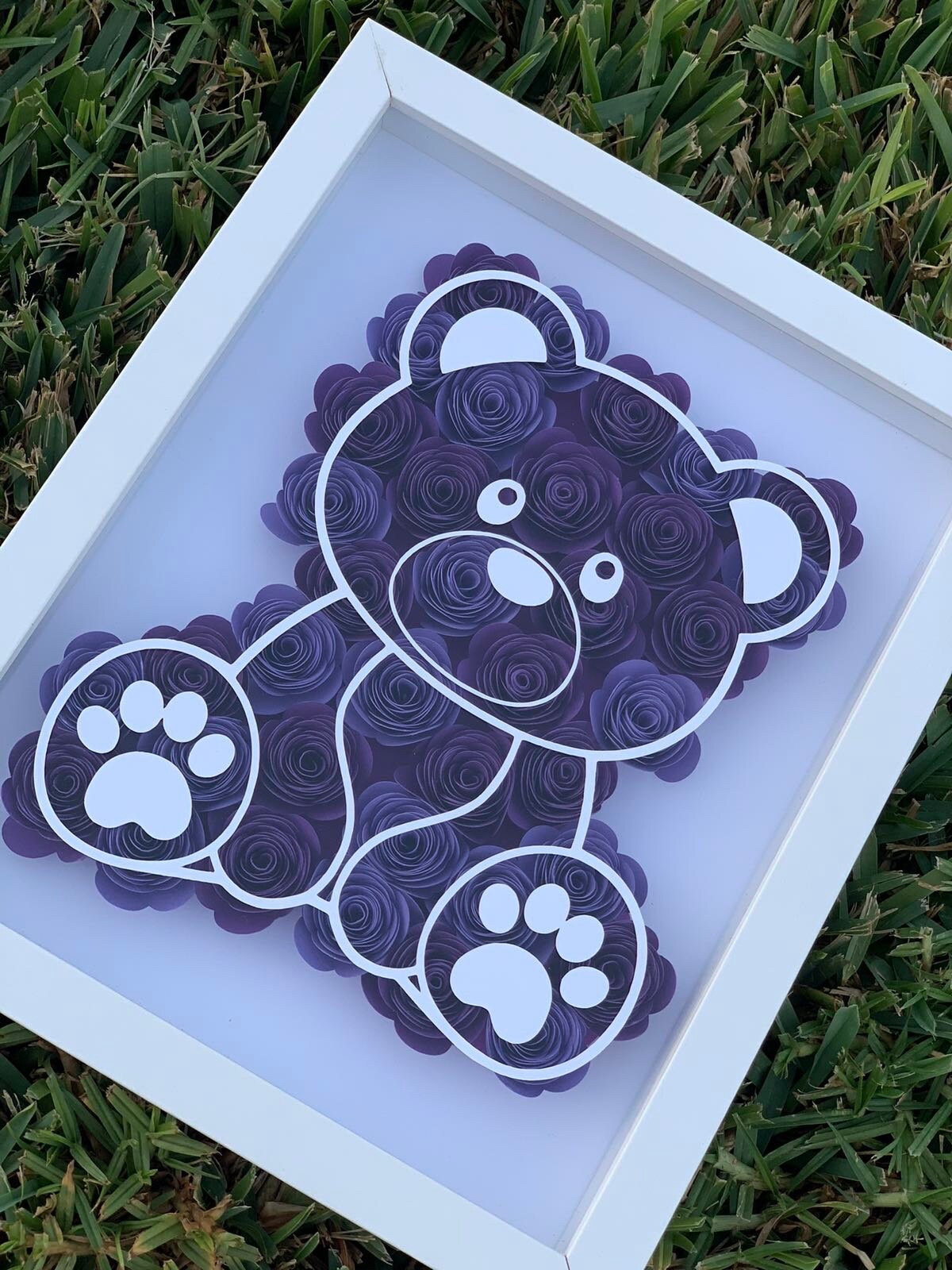 Bear Hugs in Bloom: Flower Bear Floral Shadow Box - 3D Wall Decor with Paper Flowers, Adorable Flower Shadow Box by Lina Loves Two, handmade in Los Angeles CA