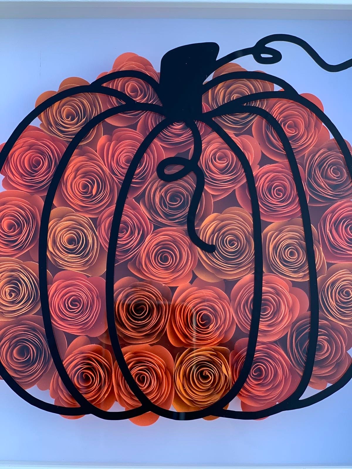 Autumn Elegance: Fall Pumpkin Floral Shadow Box - 3D Wall Decor with Paper Flowers, Unique Autumn Flower Shadow Box by Lina Loves Two, handmade in Los Angeles CA