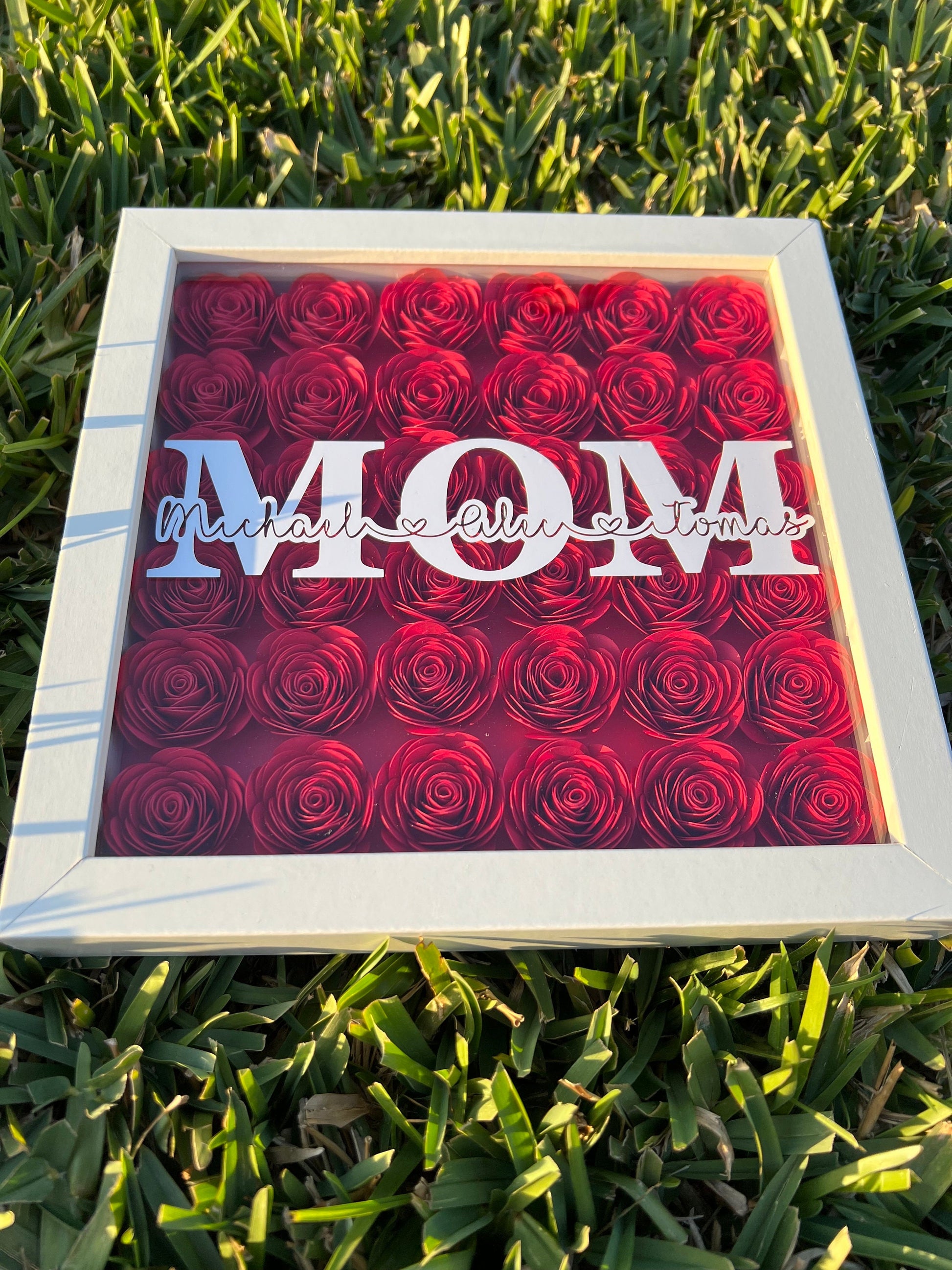 Mother's Day Blossoms: Flower Shadow Box - Personalized Mom Signs - Unique Gift for Her - Customized Mom's Gift by Lina Loves Two, handmade in Los Angeles CA