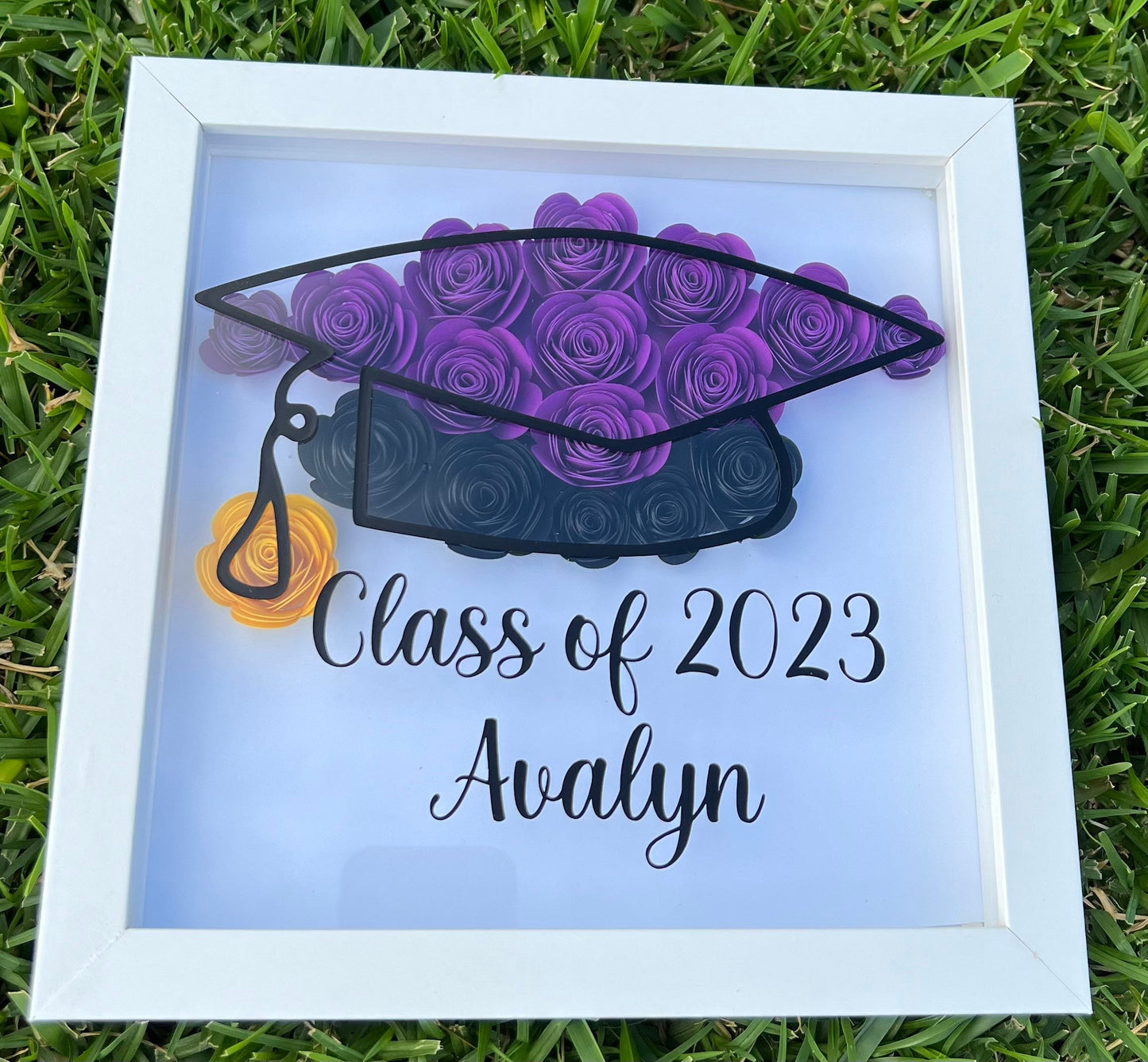 Graduation Blooms: Personalized Graduation and Commencement Flower Shadow Box for your child, for Him or Her - Unique Keepsake Gifts by Lina Loves Two, handmade in Los Angeles CA