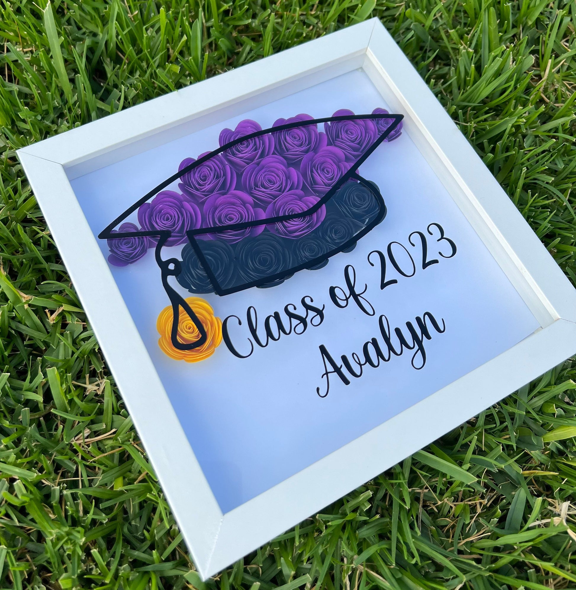 Graduation Blooms: Personalized Graduation and Commencement Flower Shadow Box for your child, for Him or Her - Unique Keepsake Gifts by Lina Loves Two, handmade in Los Angeles CA