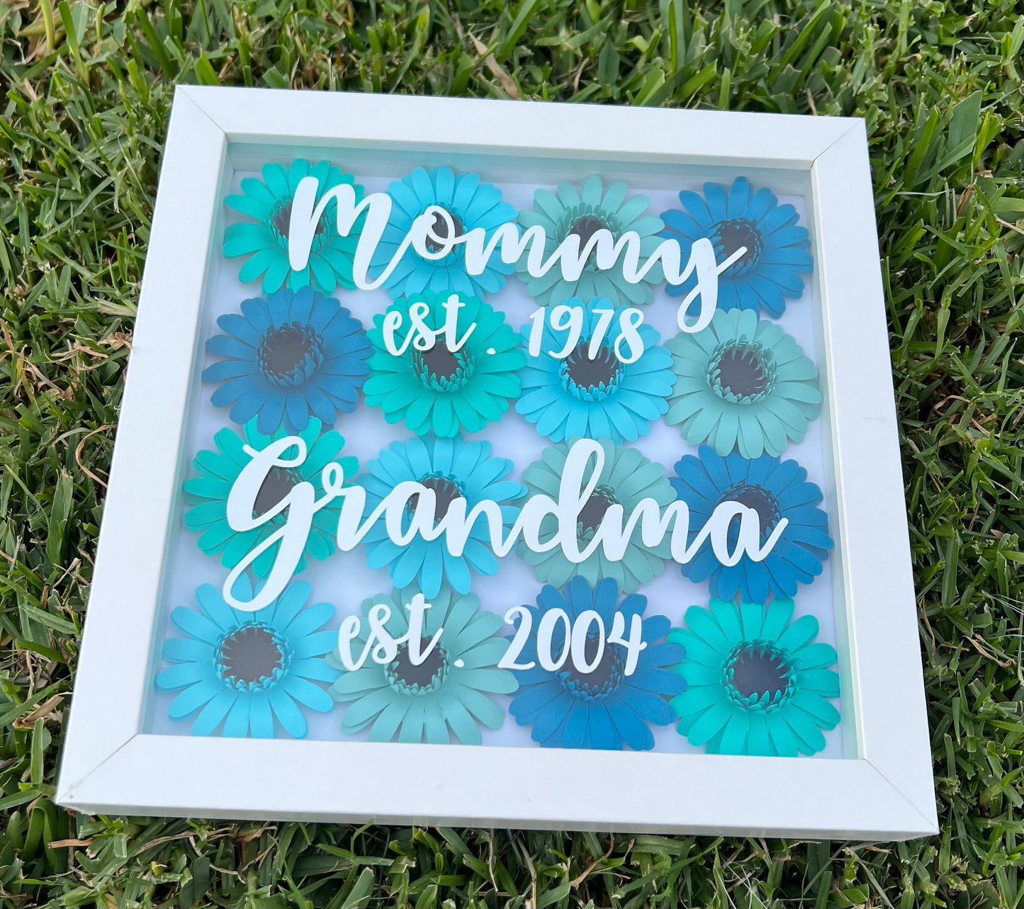 Generational Love in Bloom: Mommy and Grandma Floral 3D Wall Decor - Unique Flower Shadow Box Gift by Lina Loves Two, handmade in Los Angeles CA