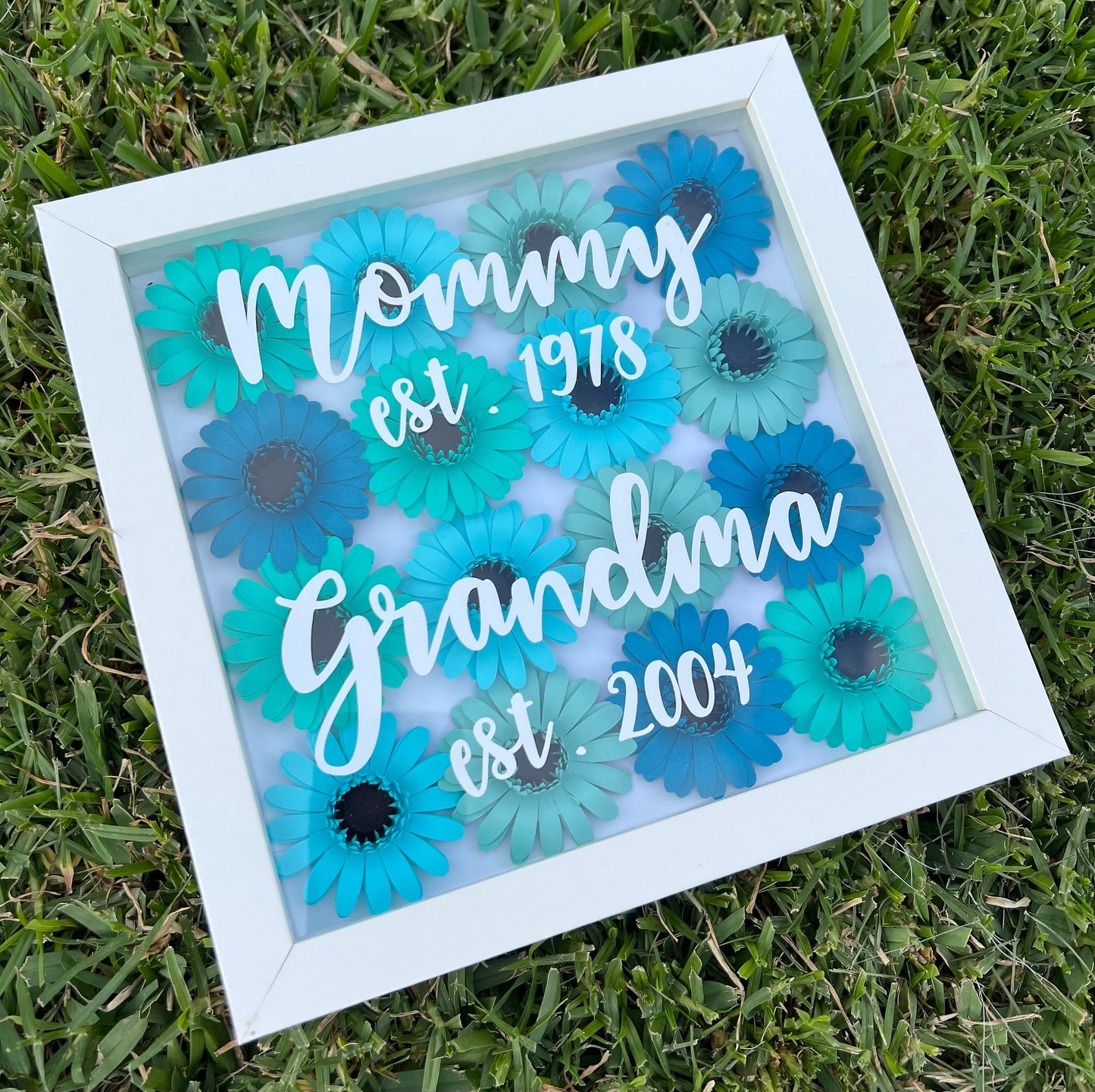 Generational Love in Bloom: Mommy and Grandma Floral 3D Wall Decor - Unique Flower Shadow Box Gift by Lina Loves Two, handmade in Los Angeles CA